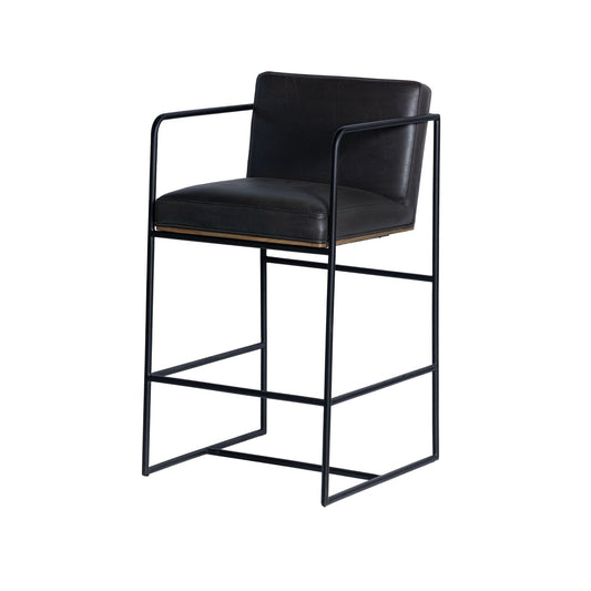 Stamford 36" Total Height Black Leather Seat w/ Wood Back Metal Counter Stool