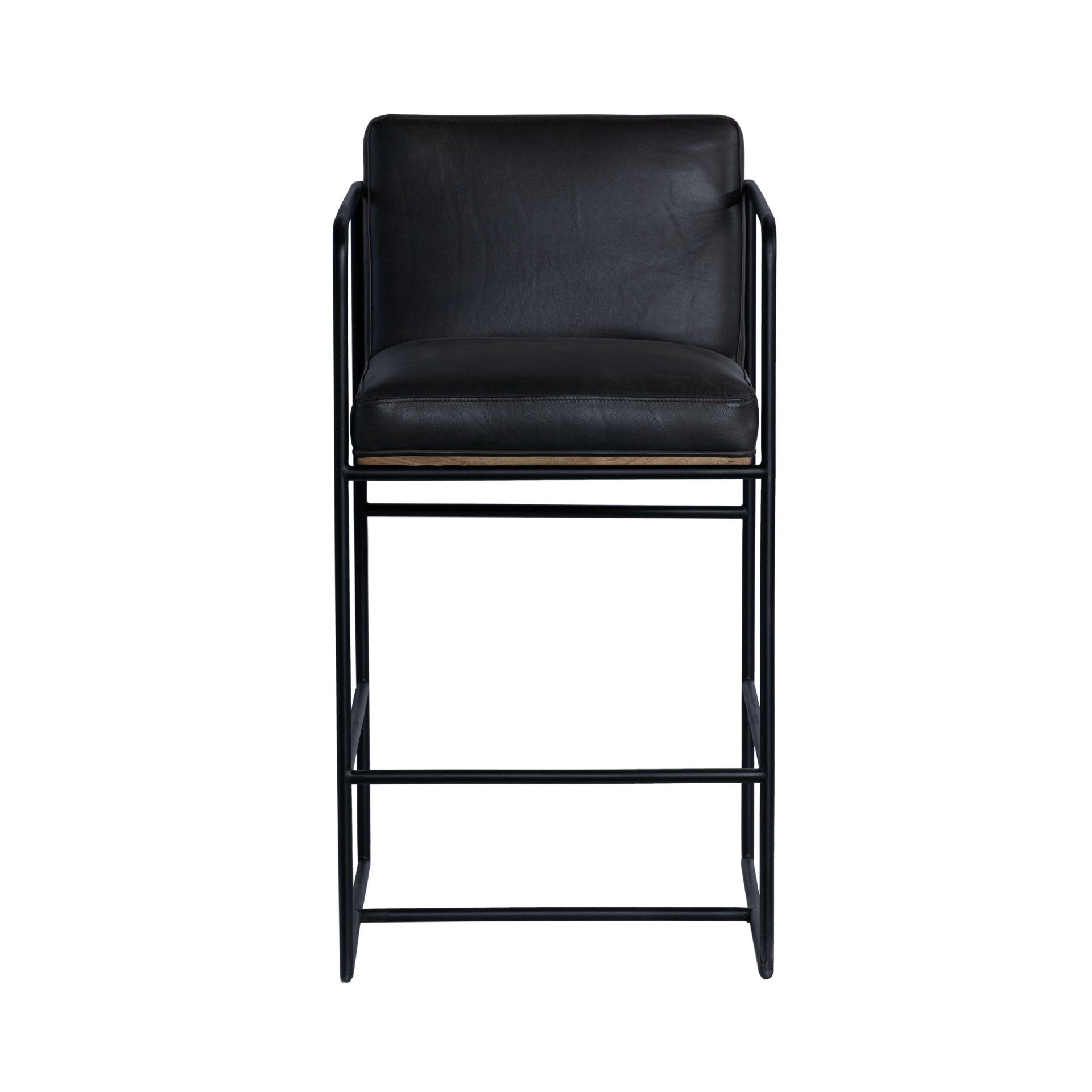Stamford 36" Total Height Black Leather Seat w/ Wood Back Metal Counter Stool