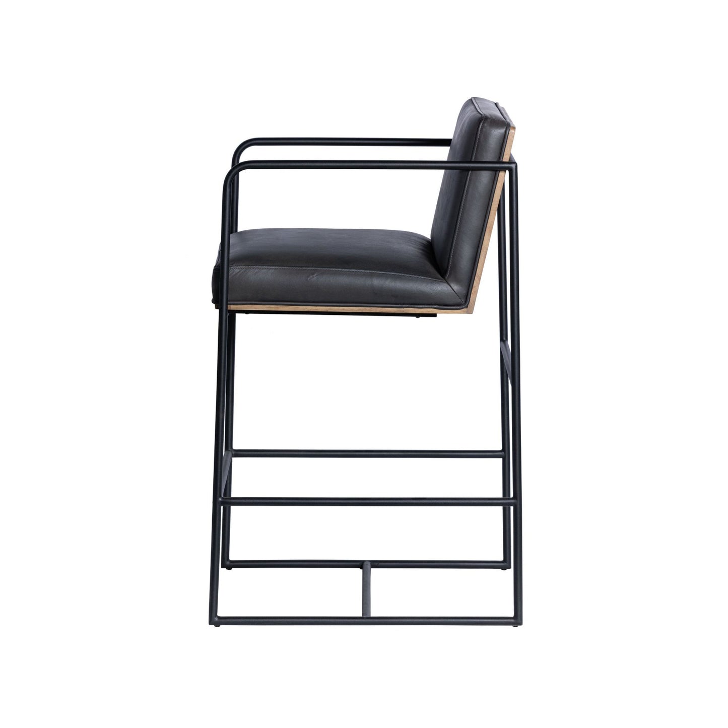 Stamford 36" Total Height Black Leather Seat w/ Wood Back Metal Counter Stool