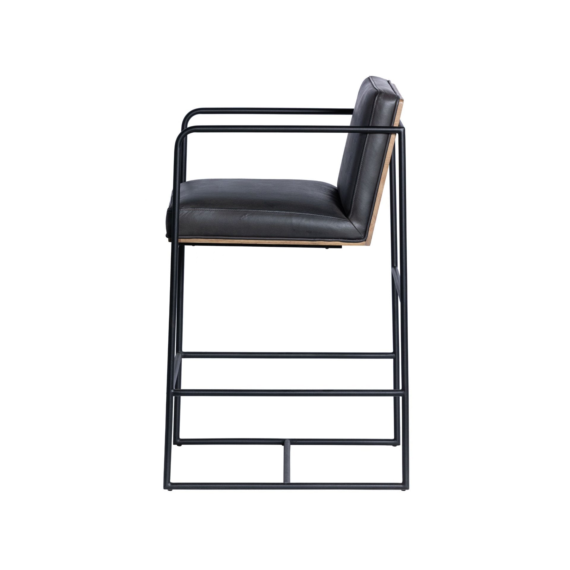 Stamford 36" Total Height Black Leather Seat w/ Wood Back Metal Counter Stool