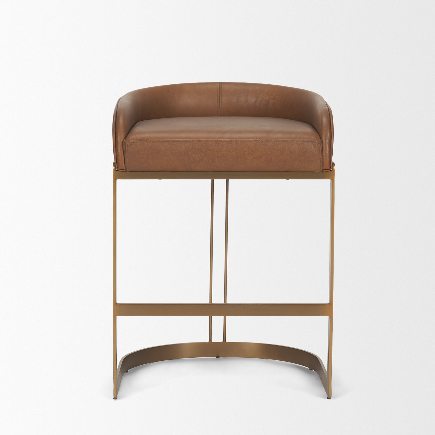 Hollyfield Cognac Brown Leather Seat Gold Metal Base Counter Stool