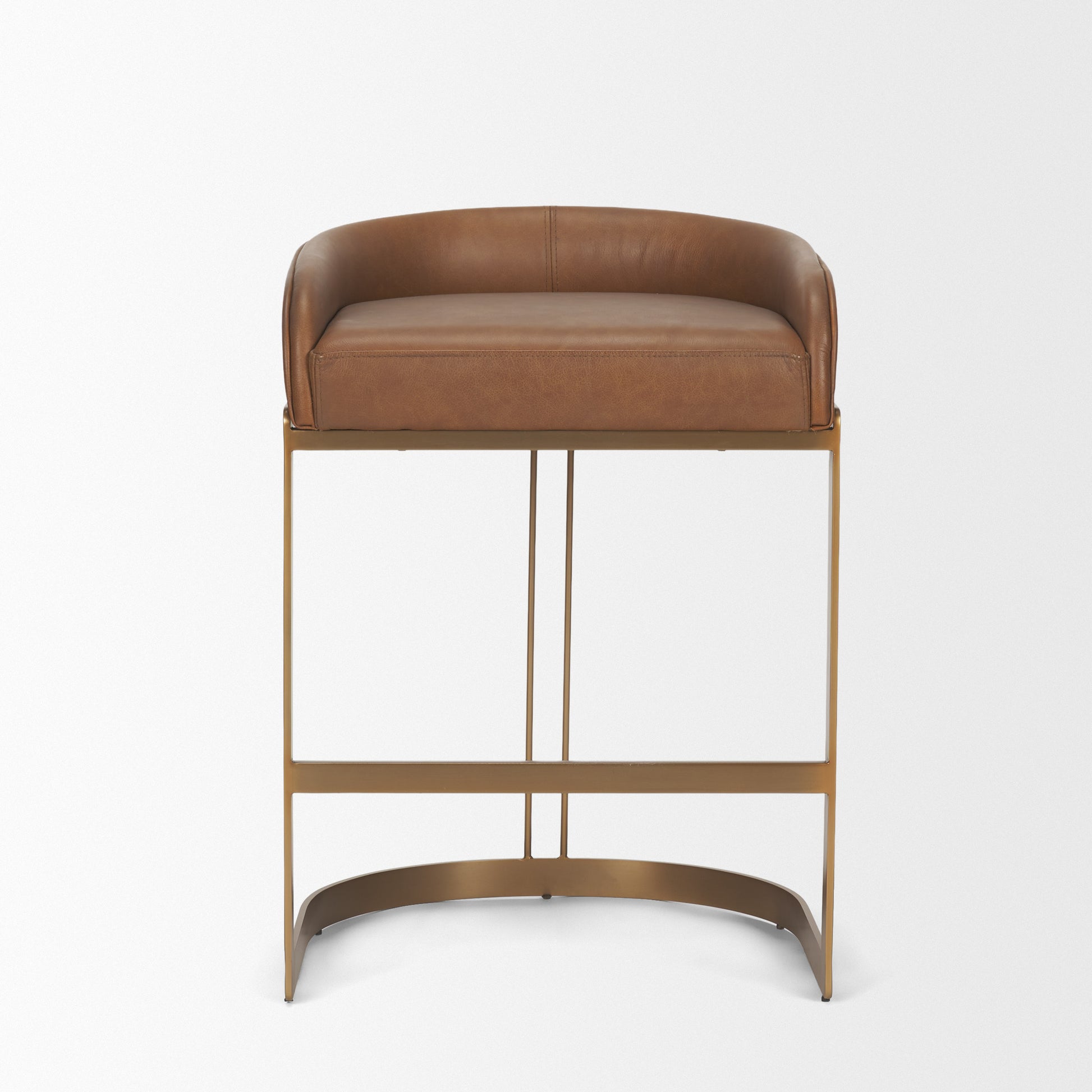 Hollyfield Cognac Brown Leather Seat Gold Metal Base Counter Stool