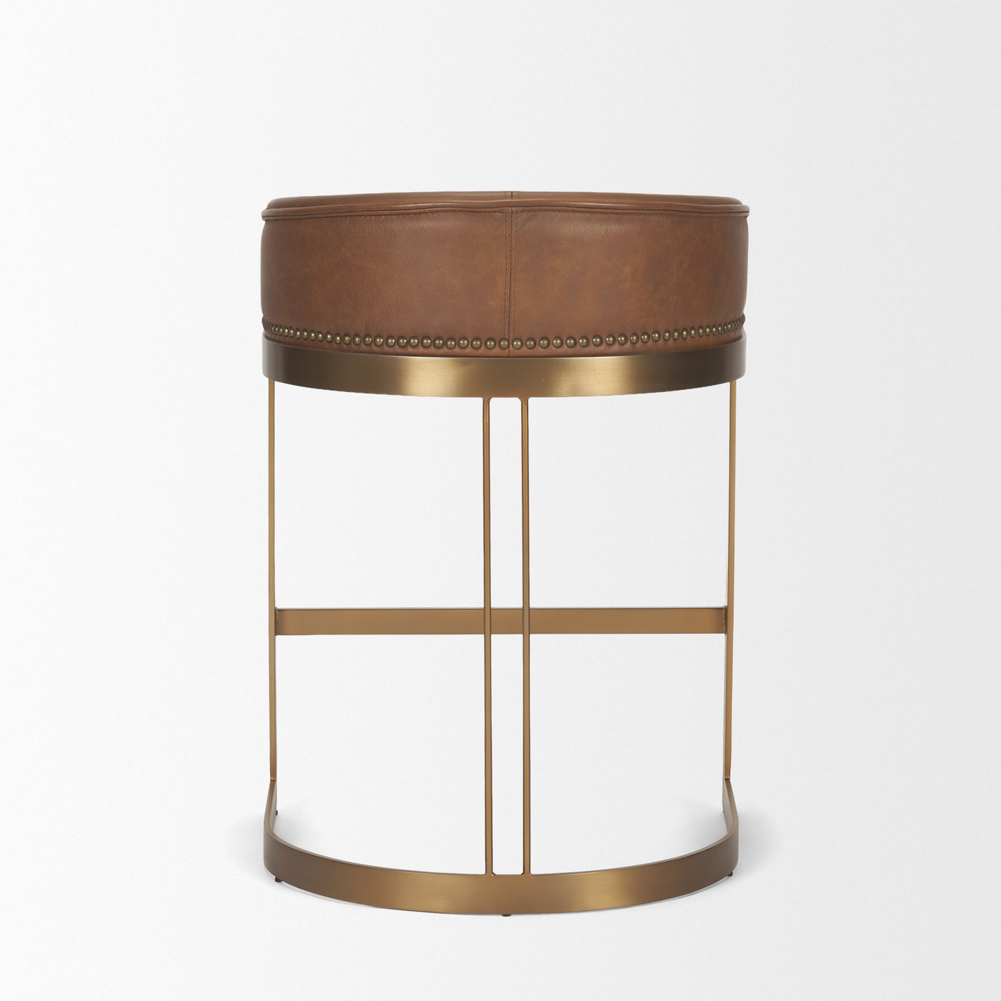 Hollyfield Cognac Brown Leather Seat Gold Metal Base Counter Stool