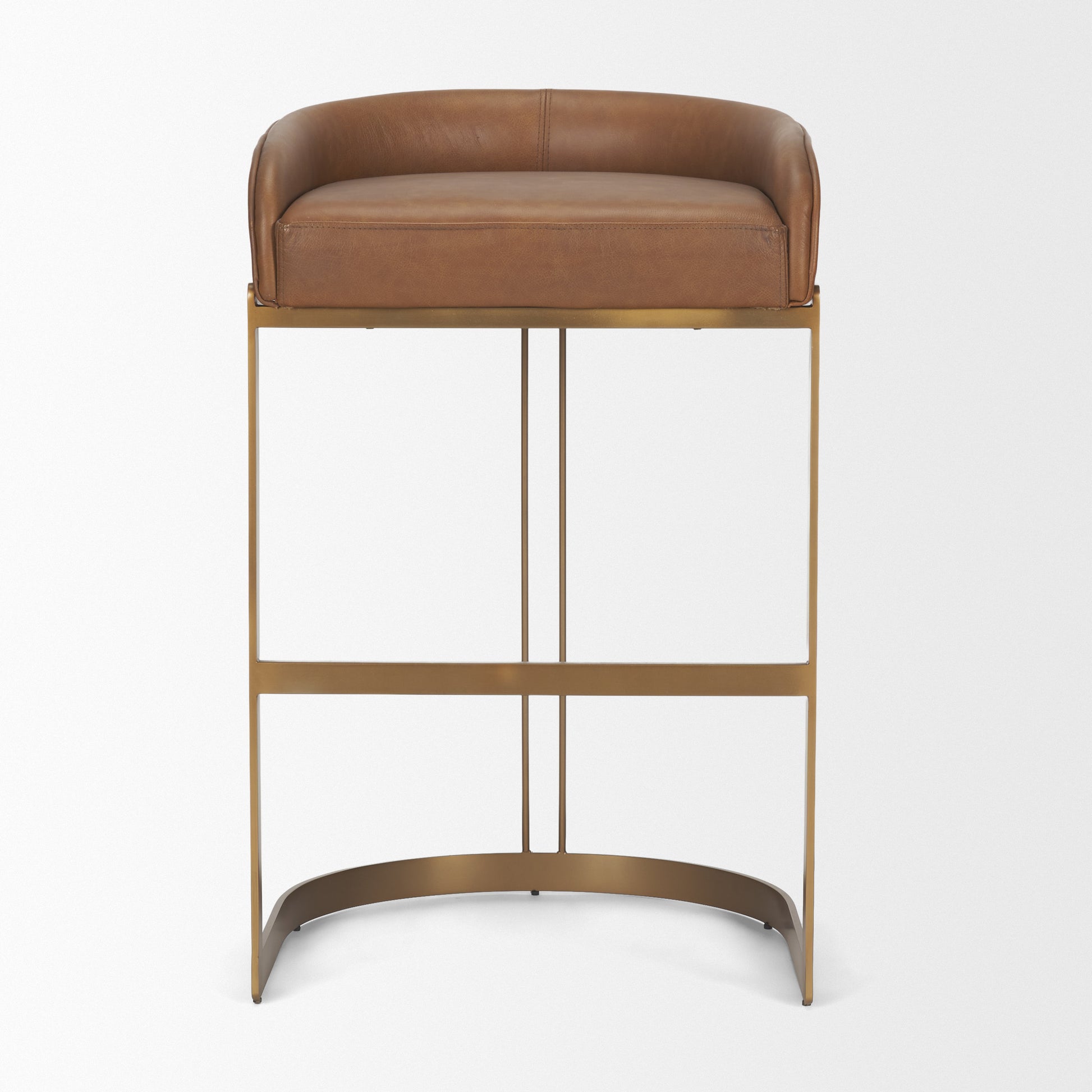 Hollyfield Cognac Brown Leather Seat Gold Metal Base Bar Stool