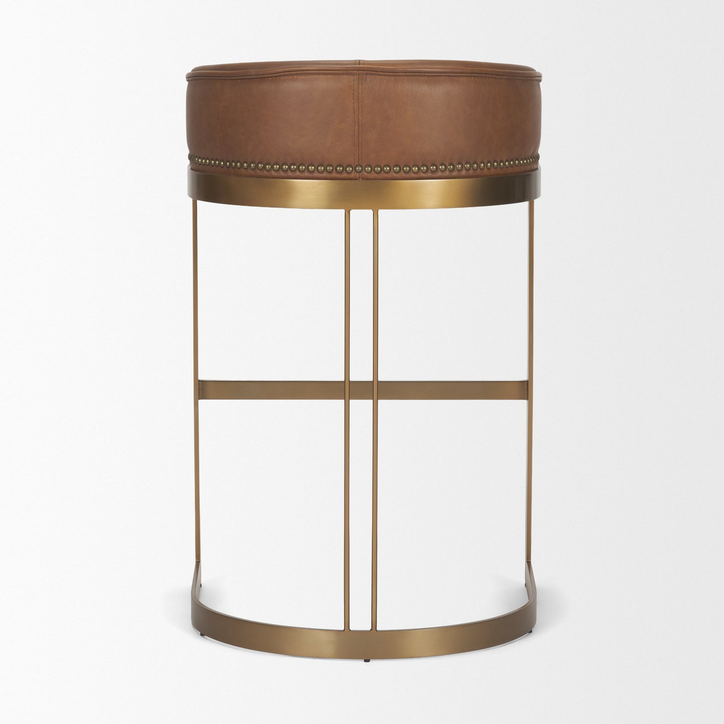 Hollyfield Cognac Brown Leather Seat Gold Metal Base Bar Stool