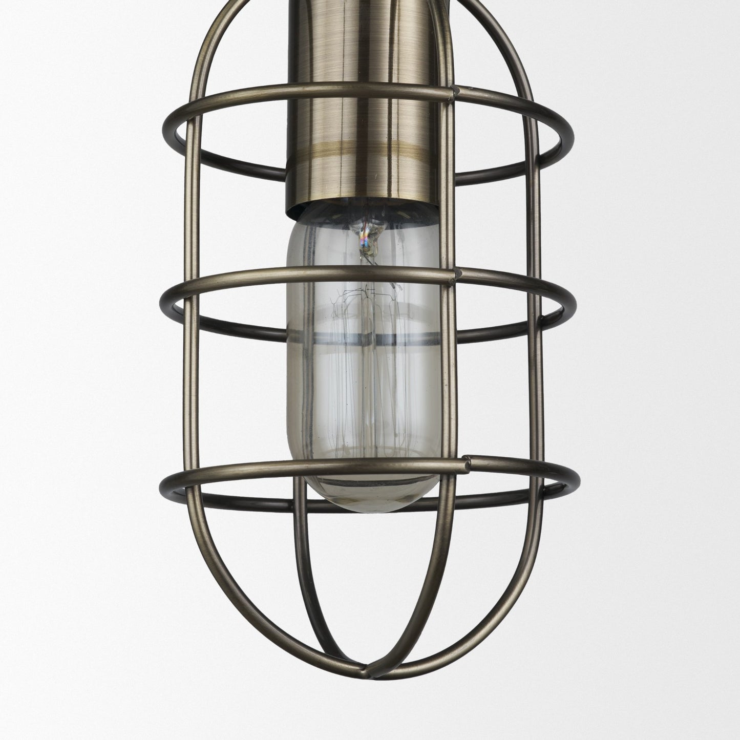 Hines I 4x8 Antiqued-Brass Metal Cage Pendant Light