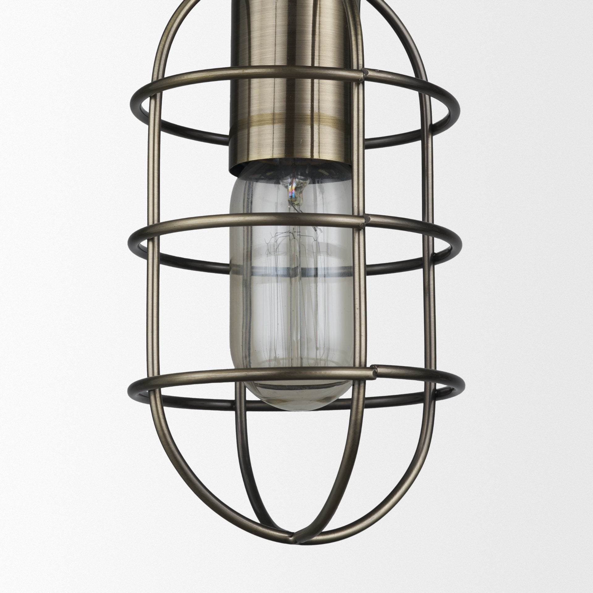 Hines I 4x8 Antiqued-Brass Metal Cage Pendant Light