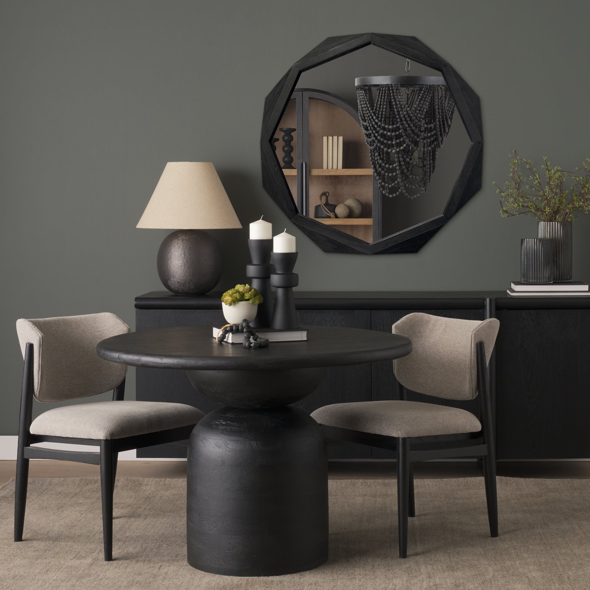 Aramis II 41L x 41H Octagon Black Wood Frame Wall Mirror