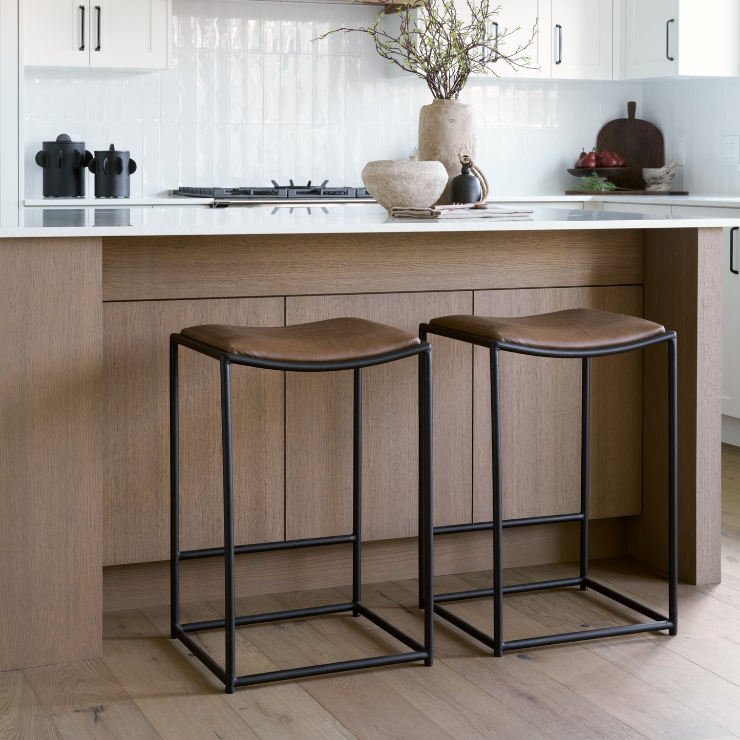 Taniel Brown Leather w/ Black Metal Counter Stool