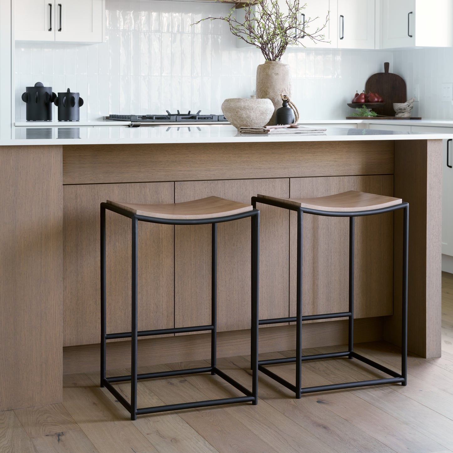 Taniel Light Brown Wood w/ Black Metal Counter Stool