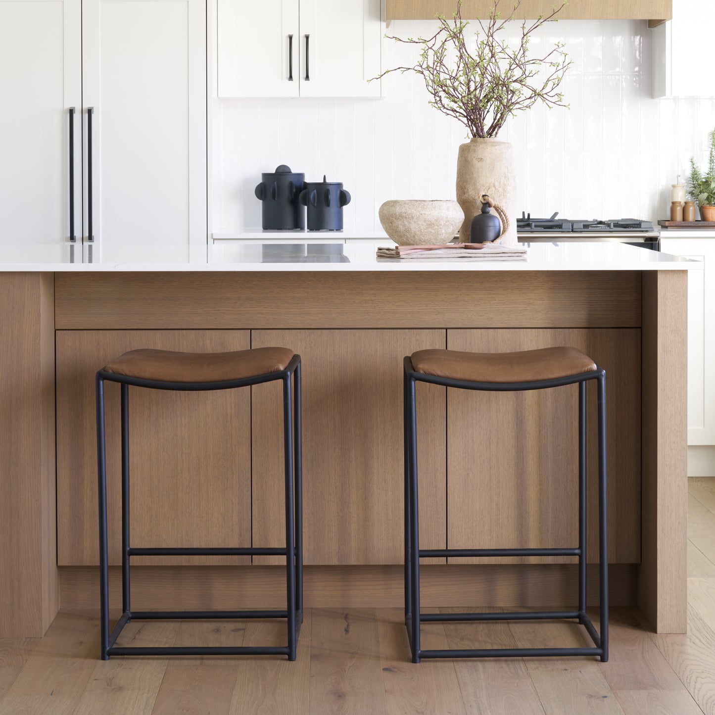 Taniel Brown Leather w/ Black Metal Counter Stool