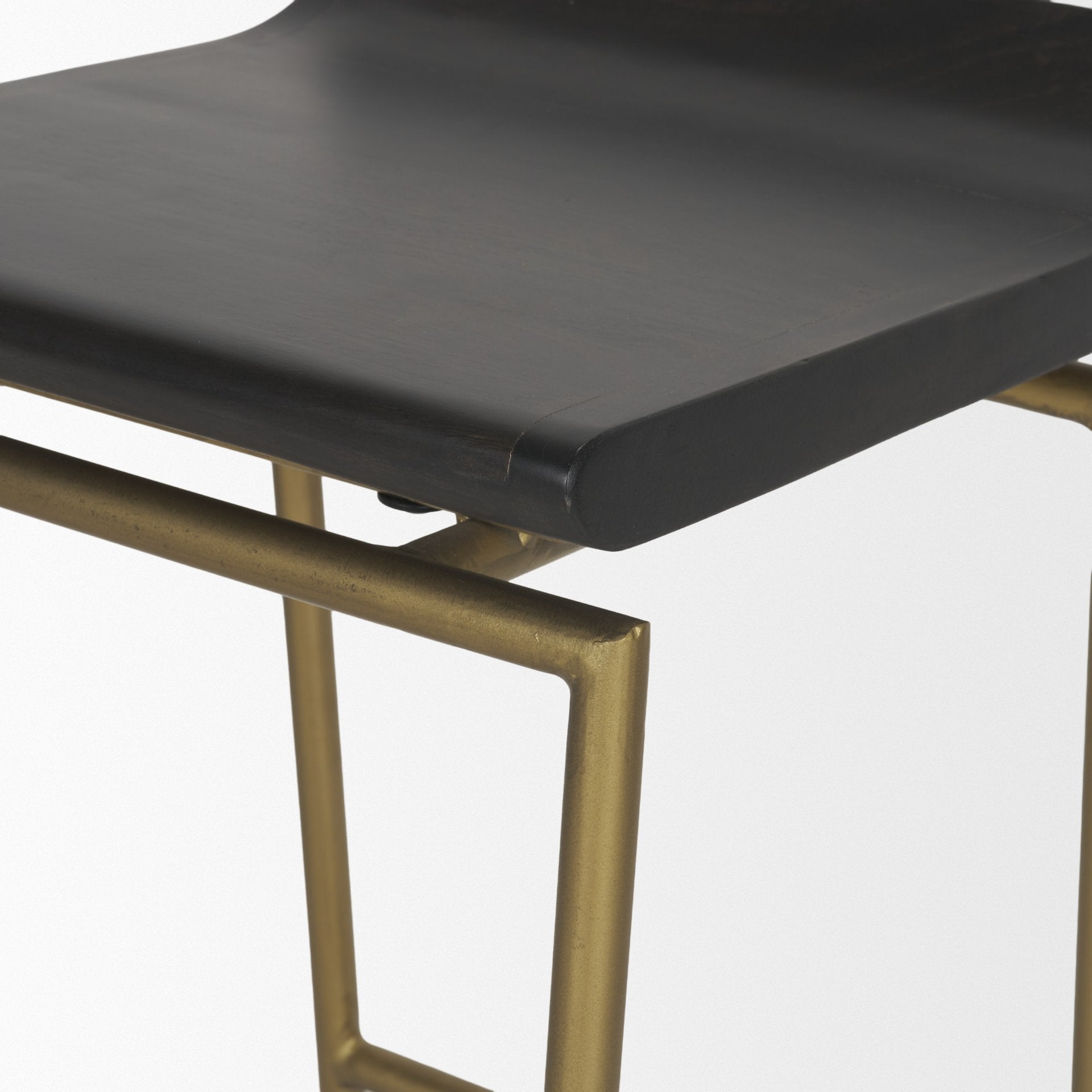 Givens 24.25"H Brown Wood Seat Gold Metal Frame Stool