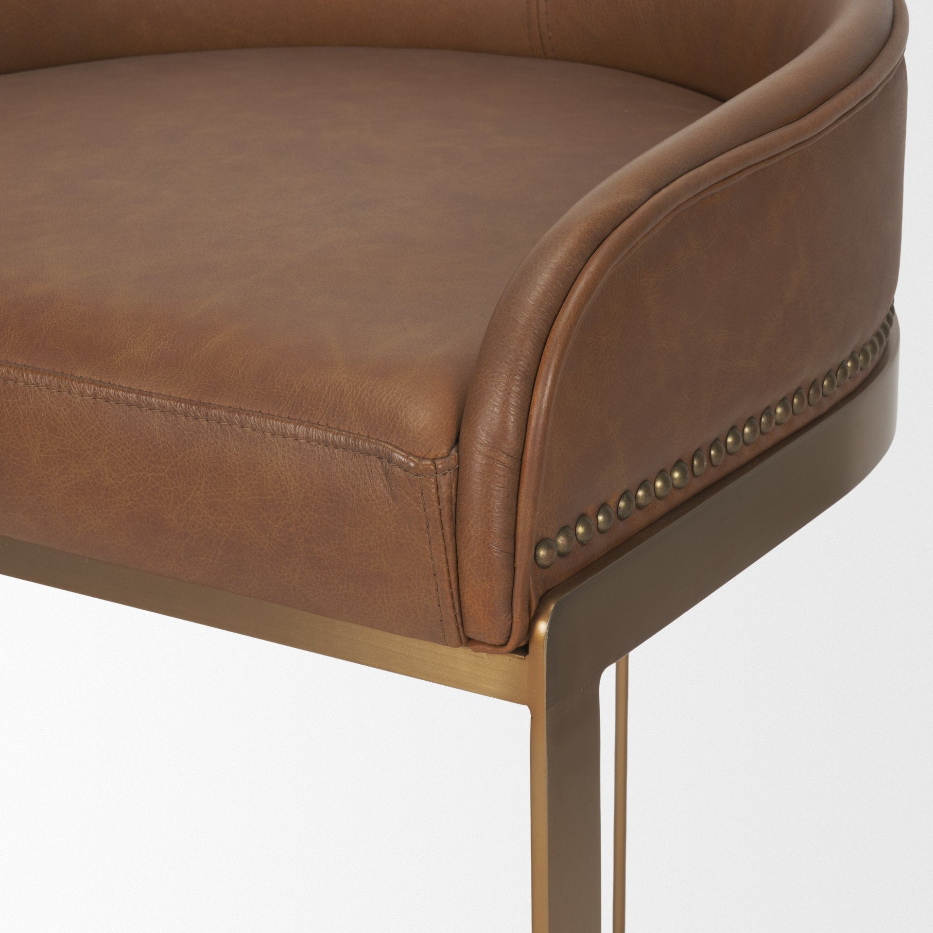 Hollyfield Cognac Brown Leather Seat Gold Metal Base Counter Stool