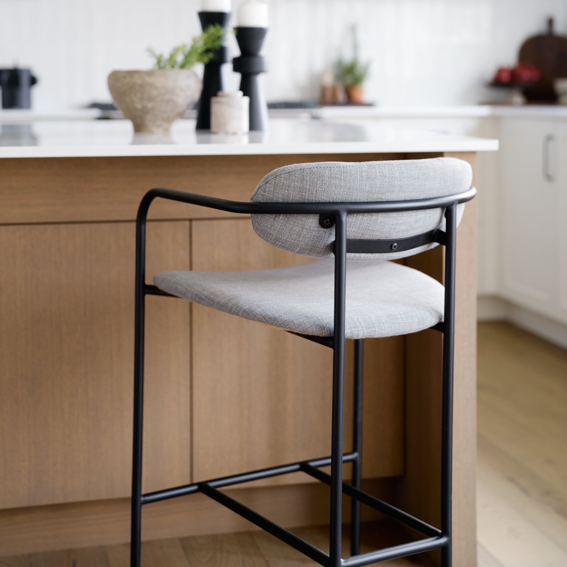 Parker Gray Fabric Seat Black Metal Counter Stool