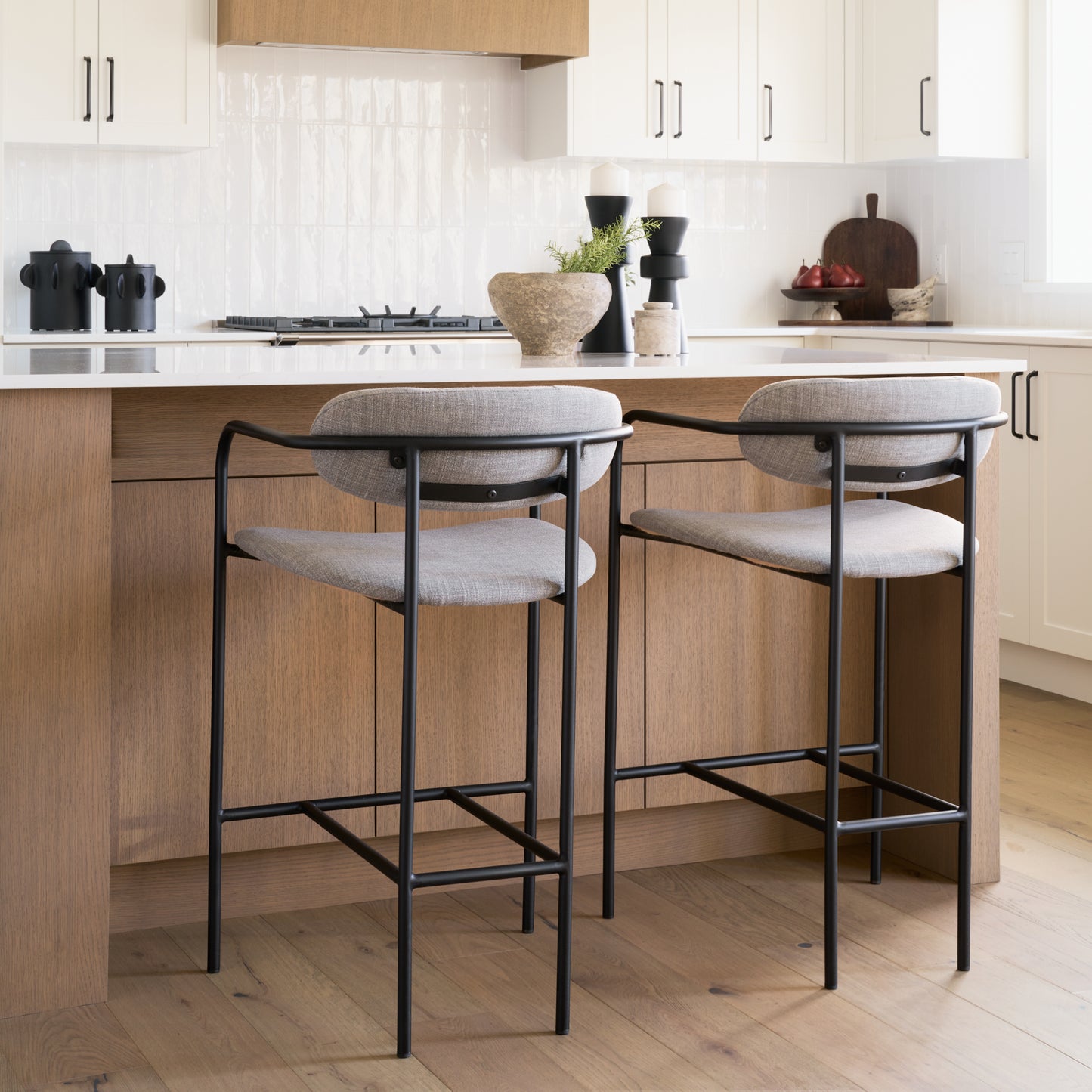 Parker Gray Fabric Seat Black Metal Counter Stool