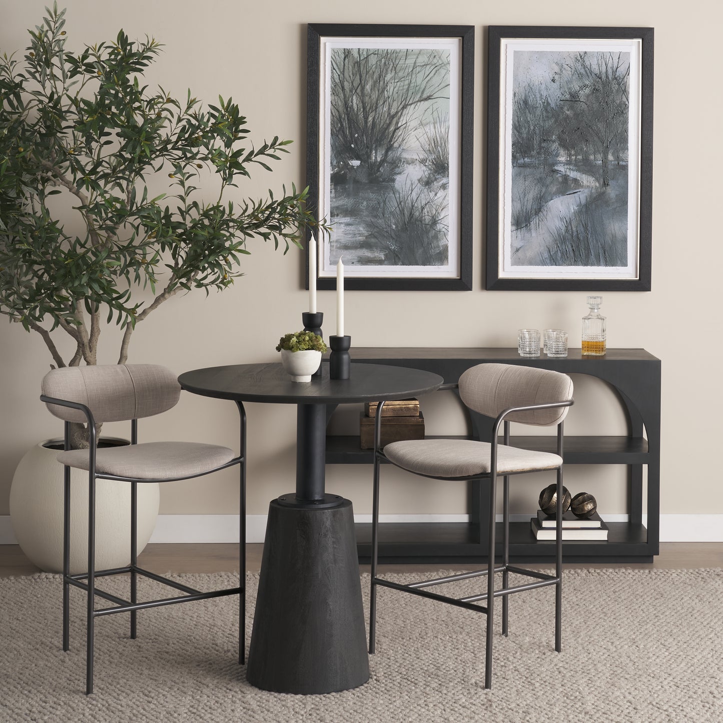 Parker II Beige Fabric Seat Gun Metal Grey Metal Counter Stool