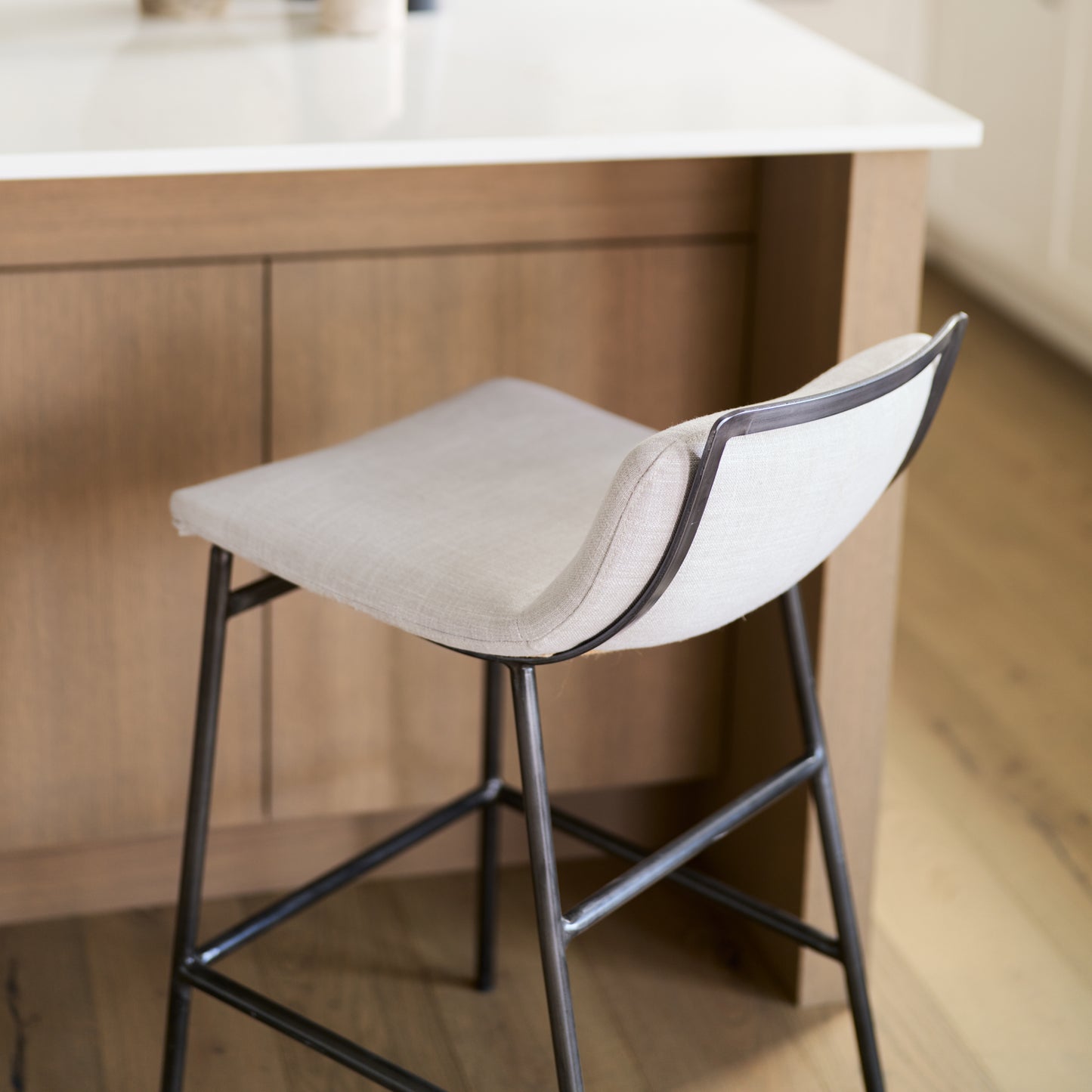 Kavalan 33.5" Total Height Beige Upholstered Seat Gray Metal Frame Counter Stool