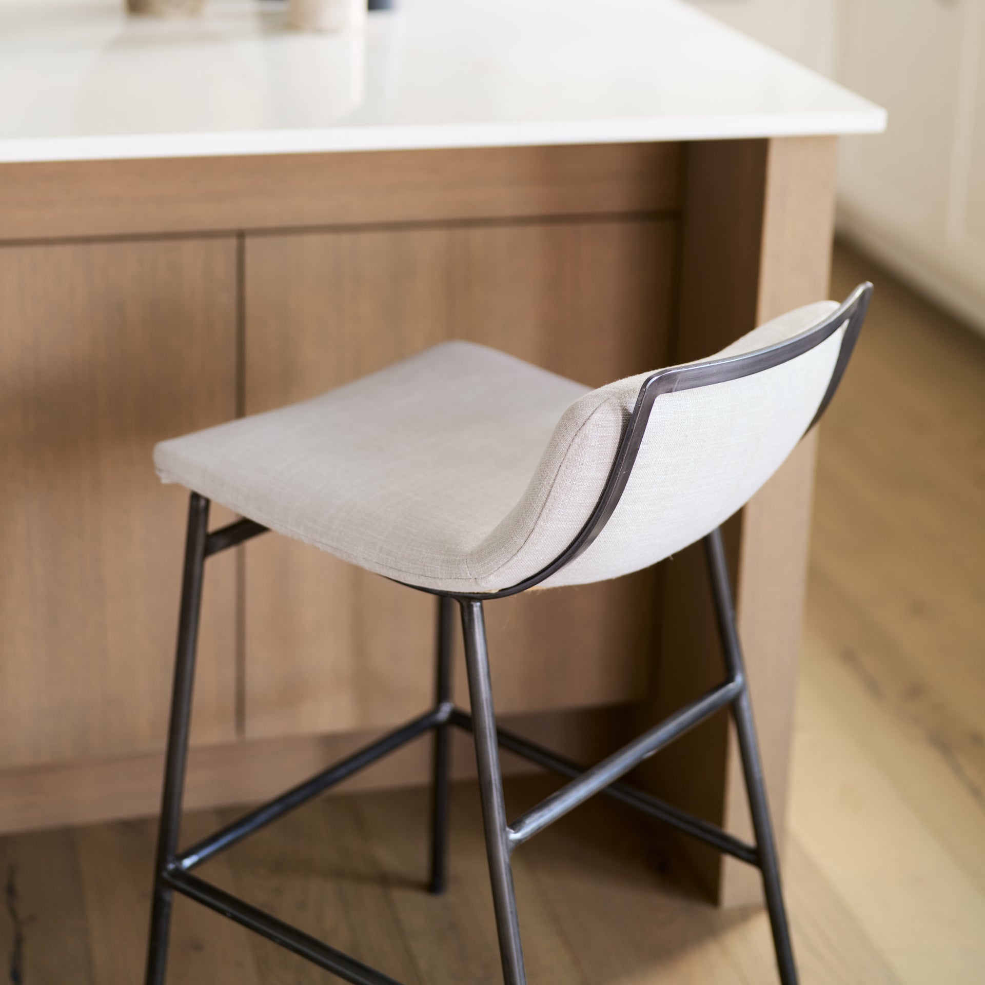 Kavalan 33.5" Total Height Beige Upholstered Seat Gray Metal Frame Counter Stool