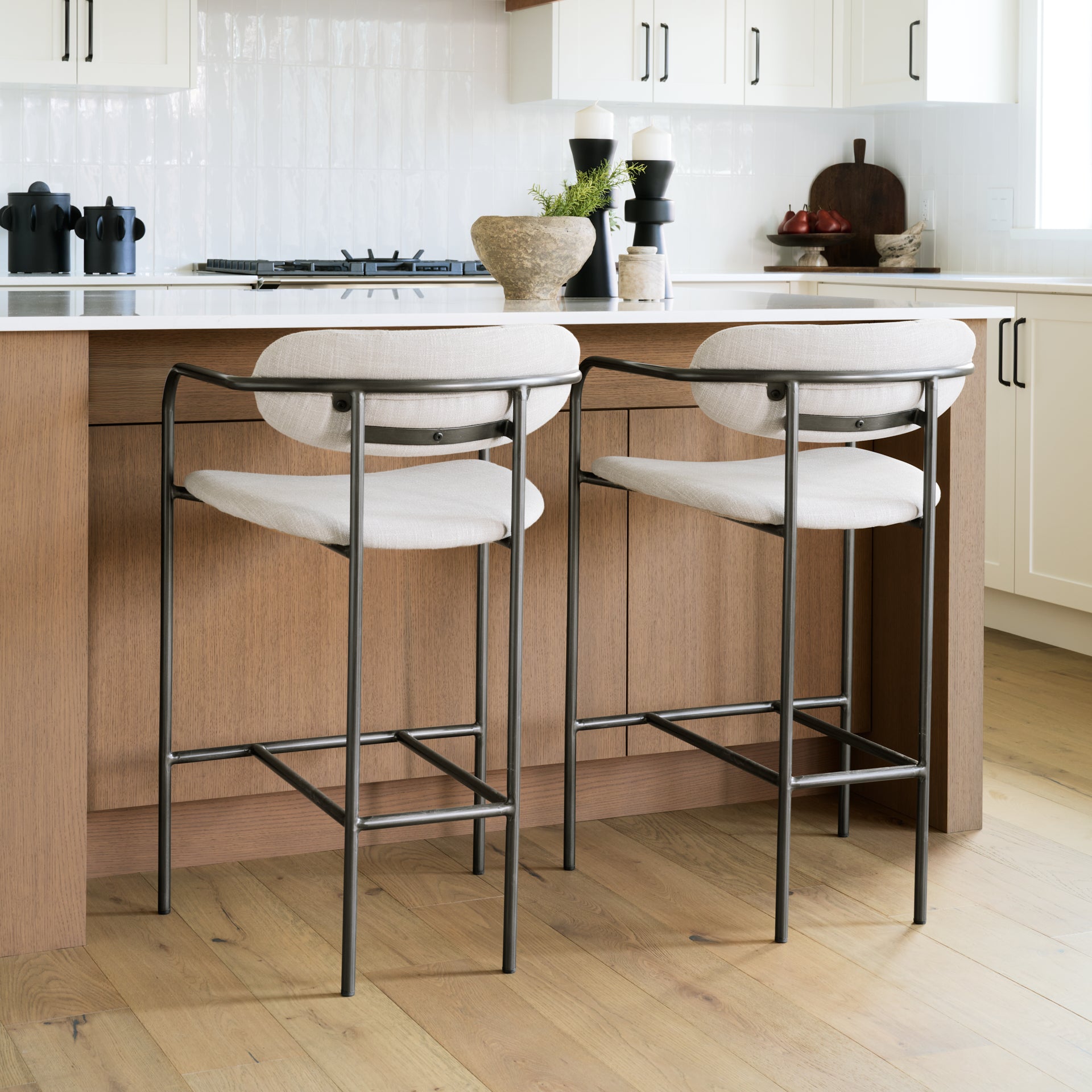Parker II Beige Fabric Seat Gun Metal Grey Metal Counter Stool