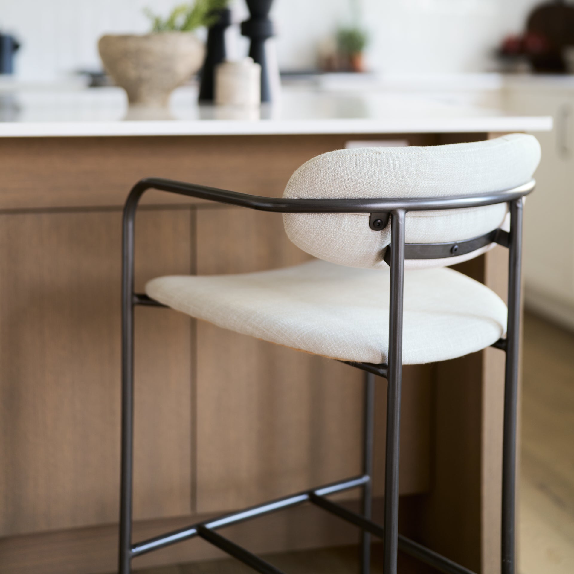 Parker II Beige Fabric Seat Gun Metal Grey Metal Counter Stool
