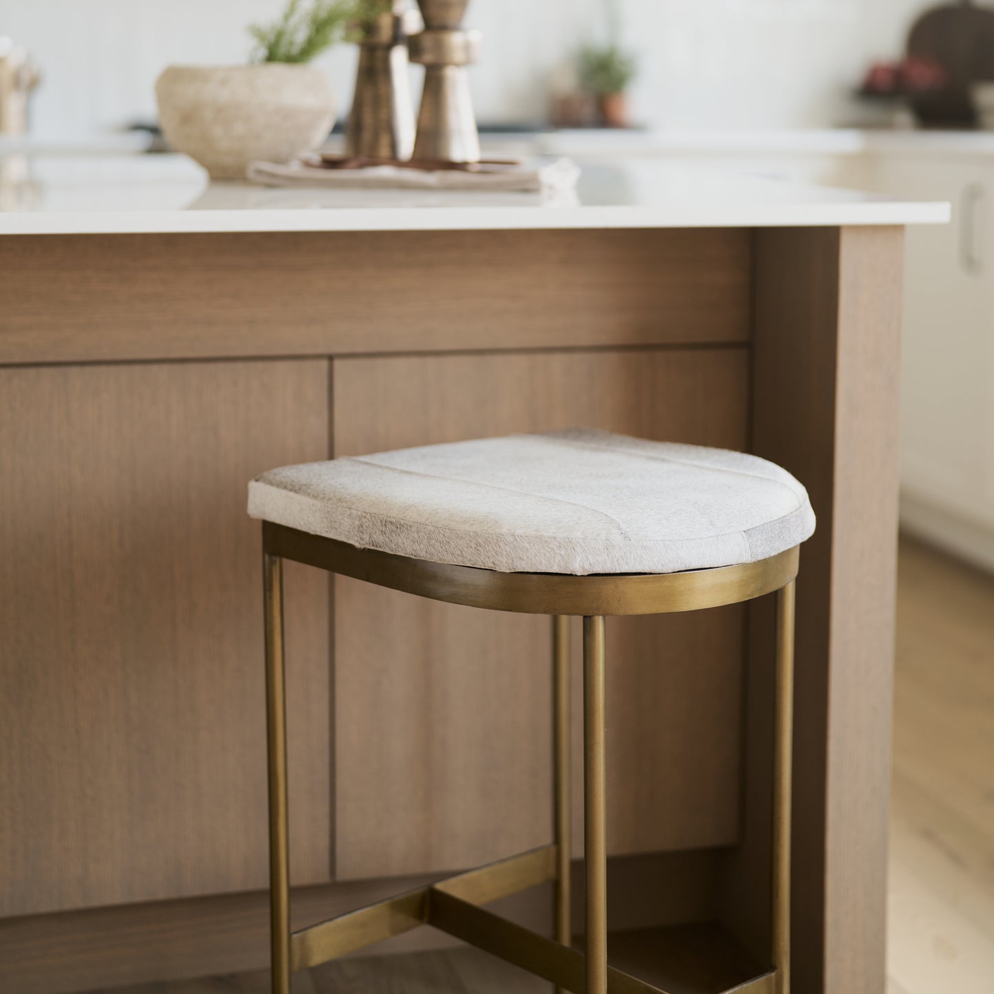 Millie 26.25H Hair-on-hide Seat W/ Gold Metal Frame Counter Stool