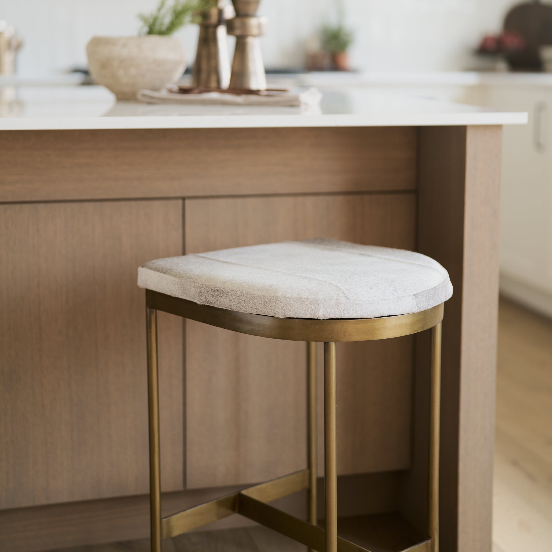 Millie 26.25H Hair-on-hide Seat W/ Gold Metal Frame Counter Stool