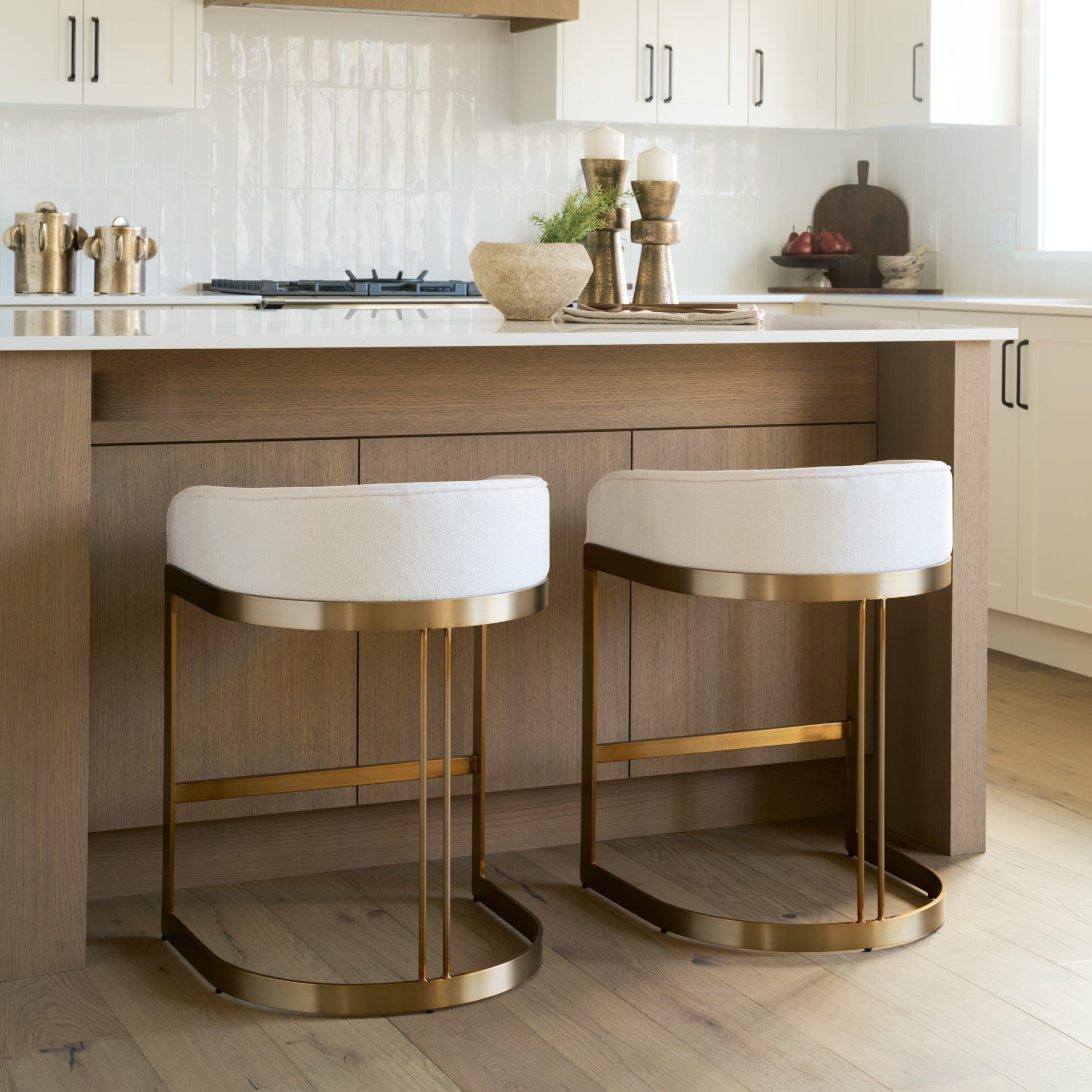 Hollyfield II Cream Fabric Seat W/ Gold Metal Base Counter Stool