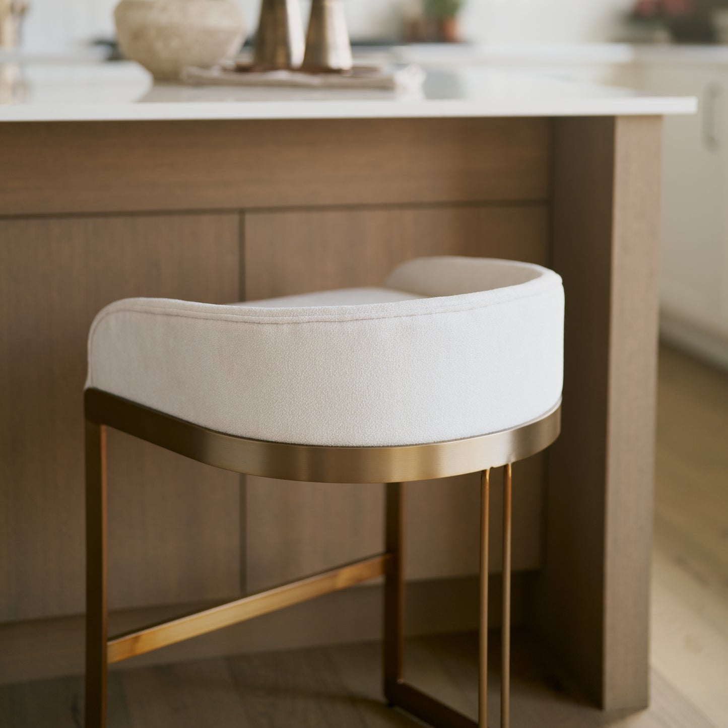 Hollyfield II Cream Fabric Seat W/ Gold Metal Base Counter Stool