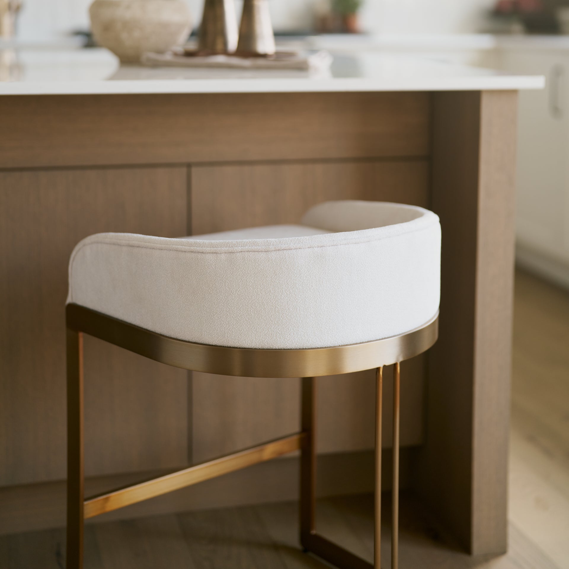 Hollyfield II Cream Fabric Seat W/ Gold Metal Base Counter Stool