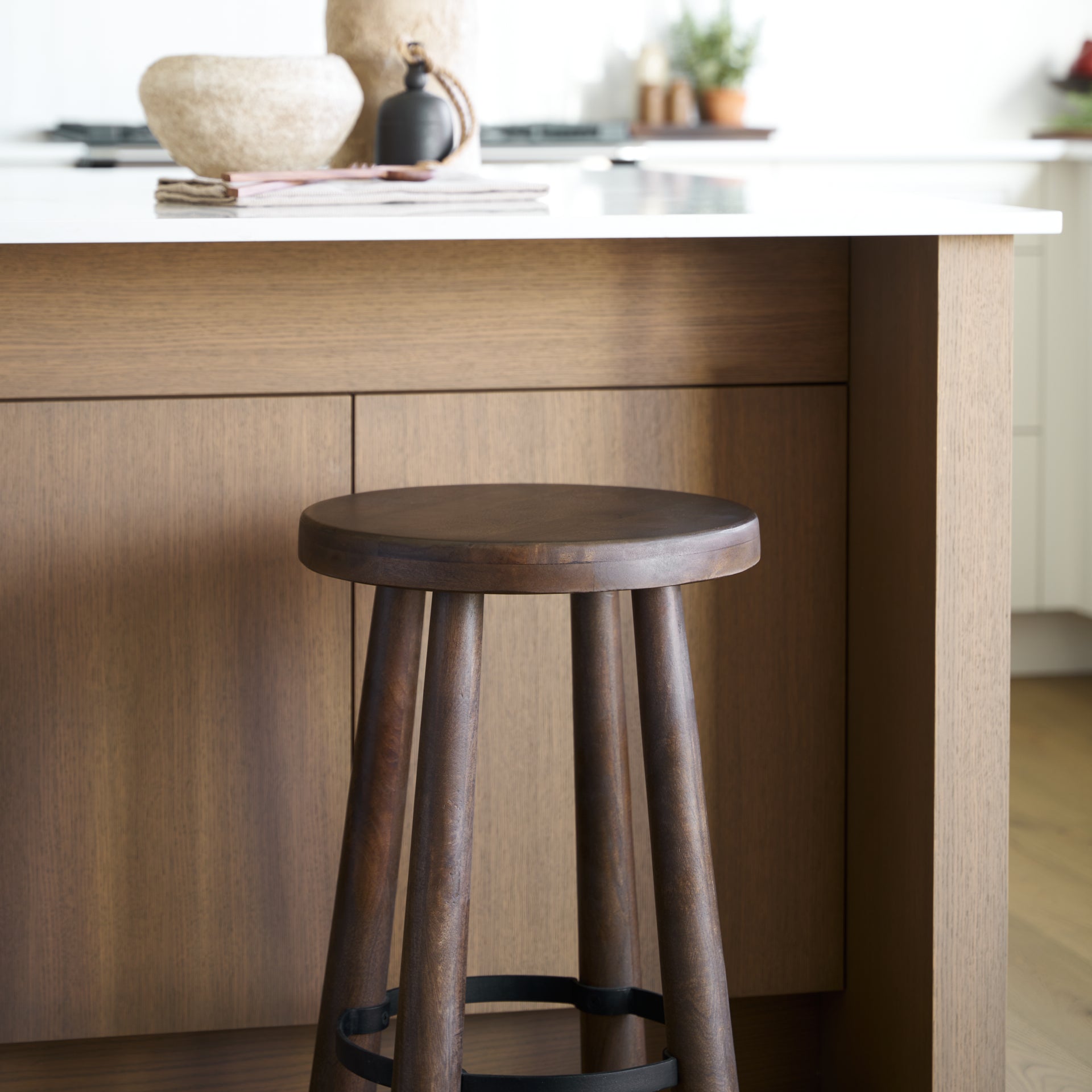 Weldon Dark Brown Wood w/ Matte Black Metal Counter Stool