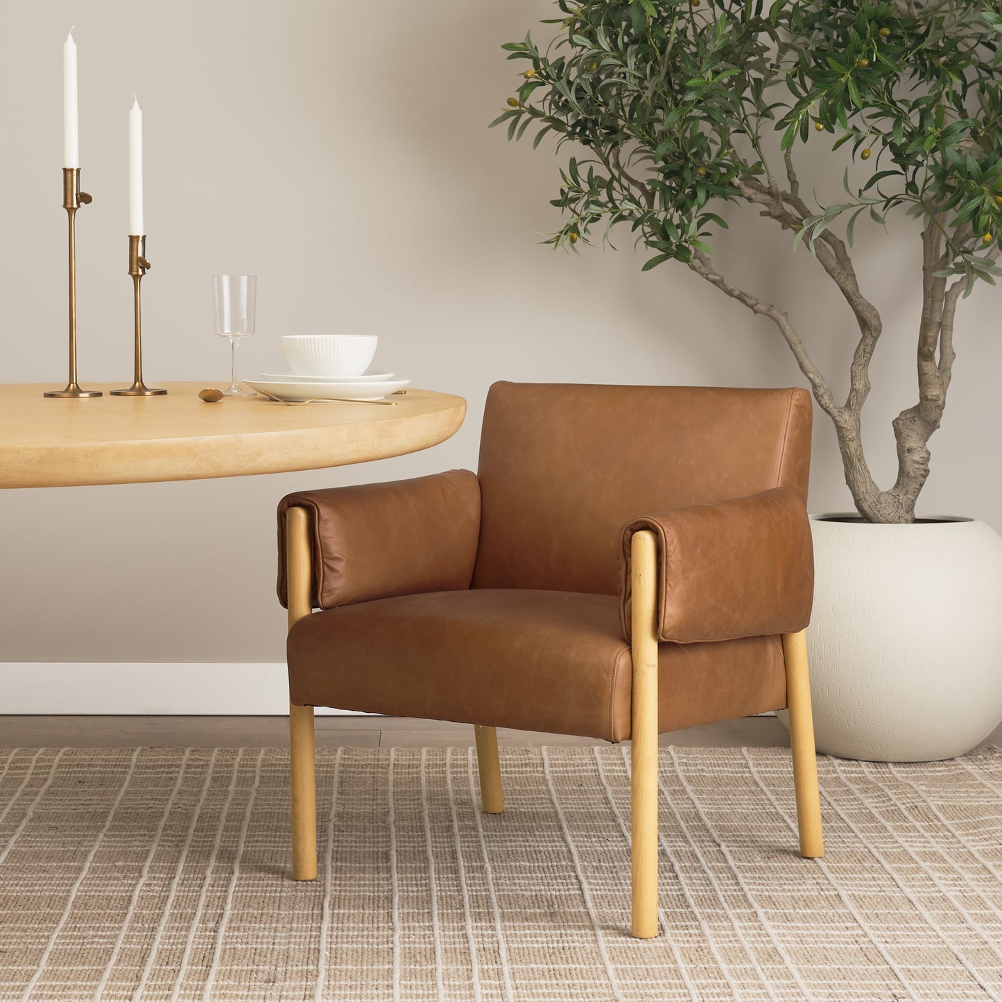 Ashton Brown Leather w/ Light Wood Accent Chair