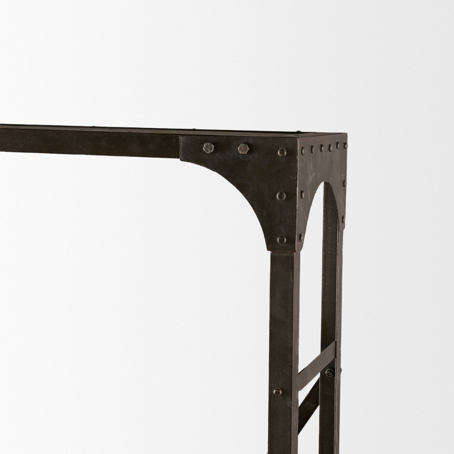 Brodie VII 32L x 22W x 94H Brown Wood Gun-Metal Bracing Four Shelf Shelving Unit