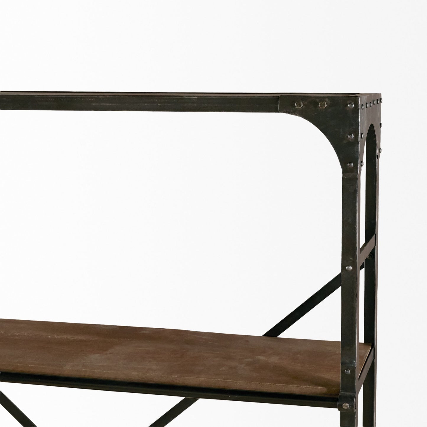 Brodie VIII 57L x 20.5W x 94H Brown Wood Gun-Metal Ladder Four Shelf Shelving Unit