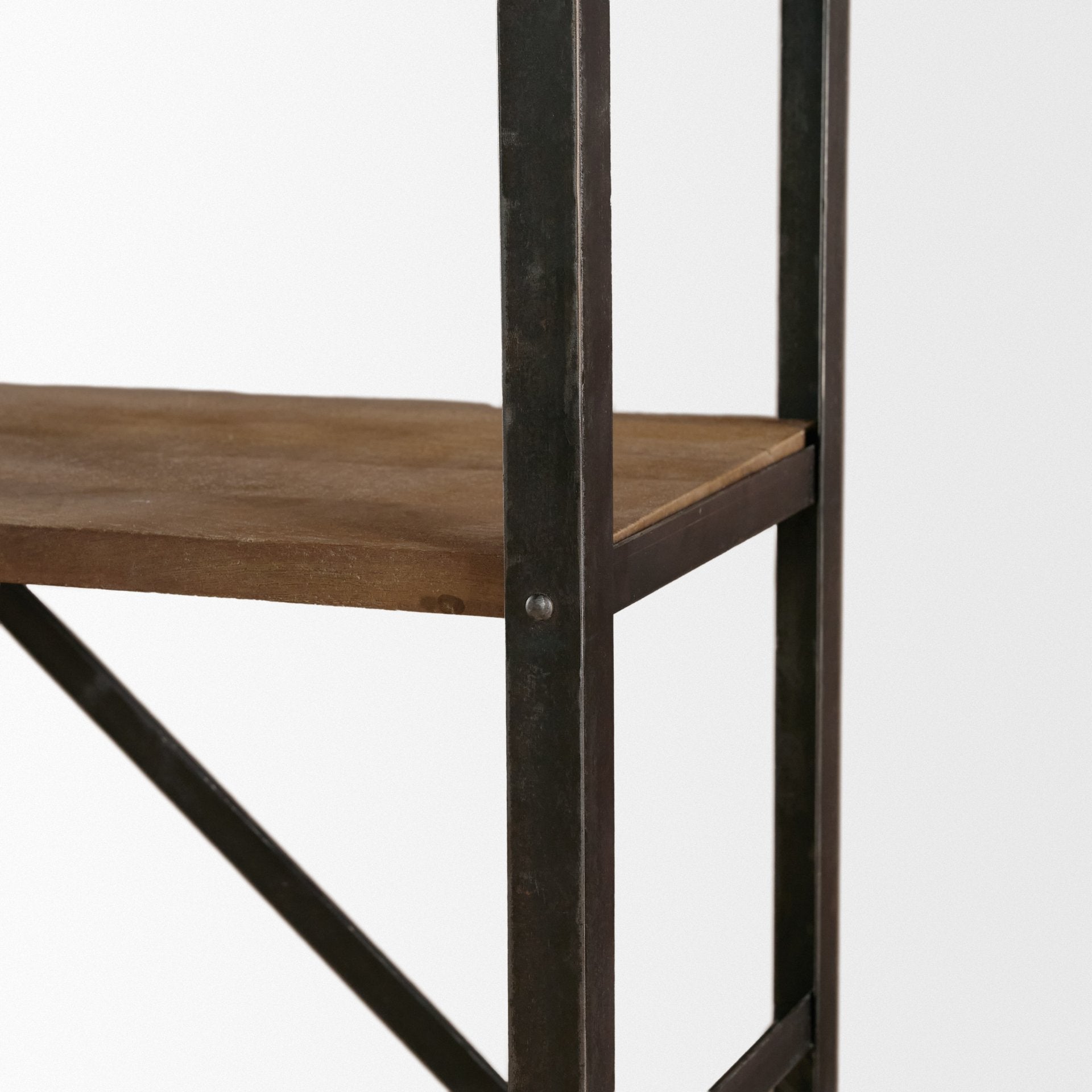 Brodie VIII 57L x 20.5W x 94H Brown Wood Gun-Metal Ladder Four Shelf Shelving Unit