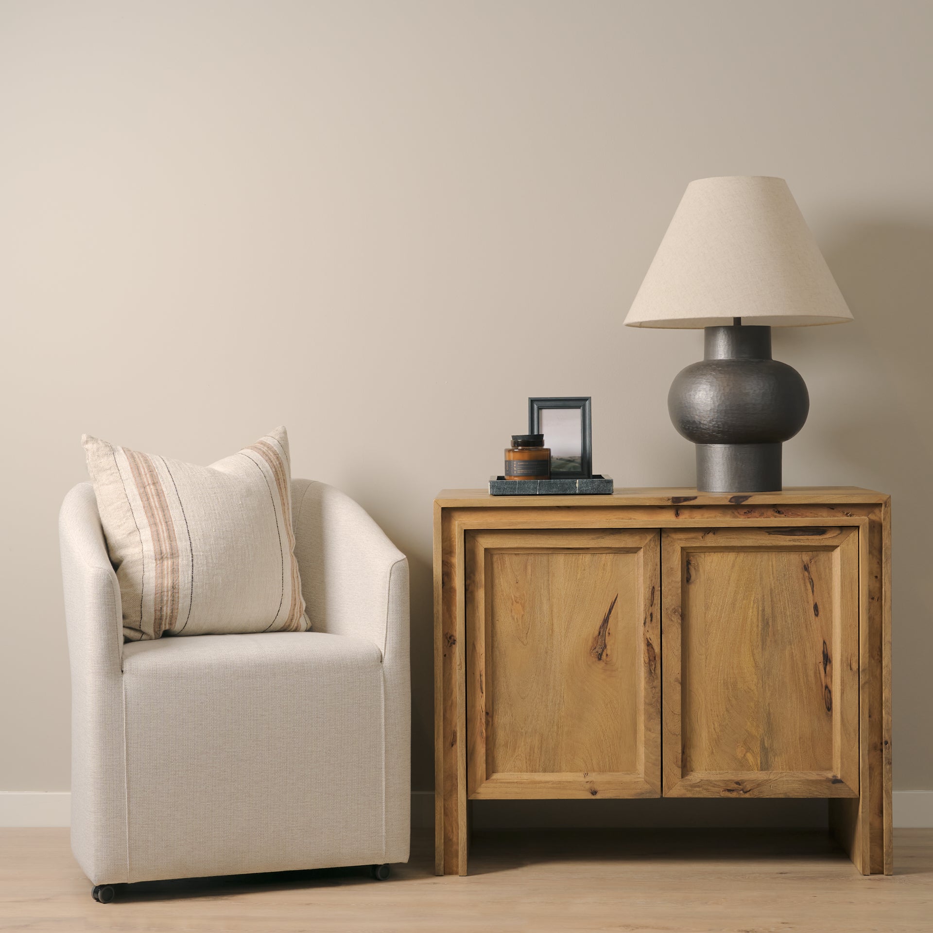 Salaah Black Brushed Metal w/ Beige Shade Table Lamp