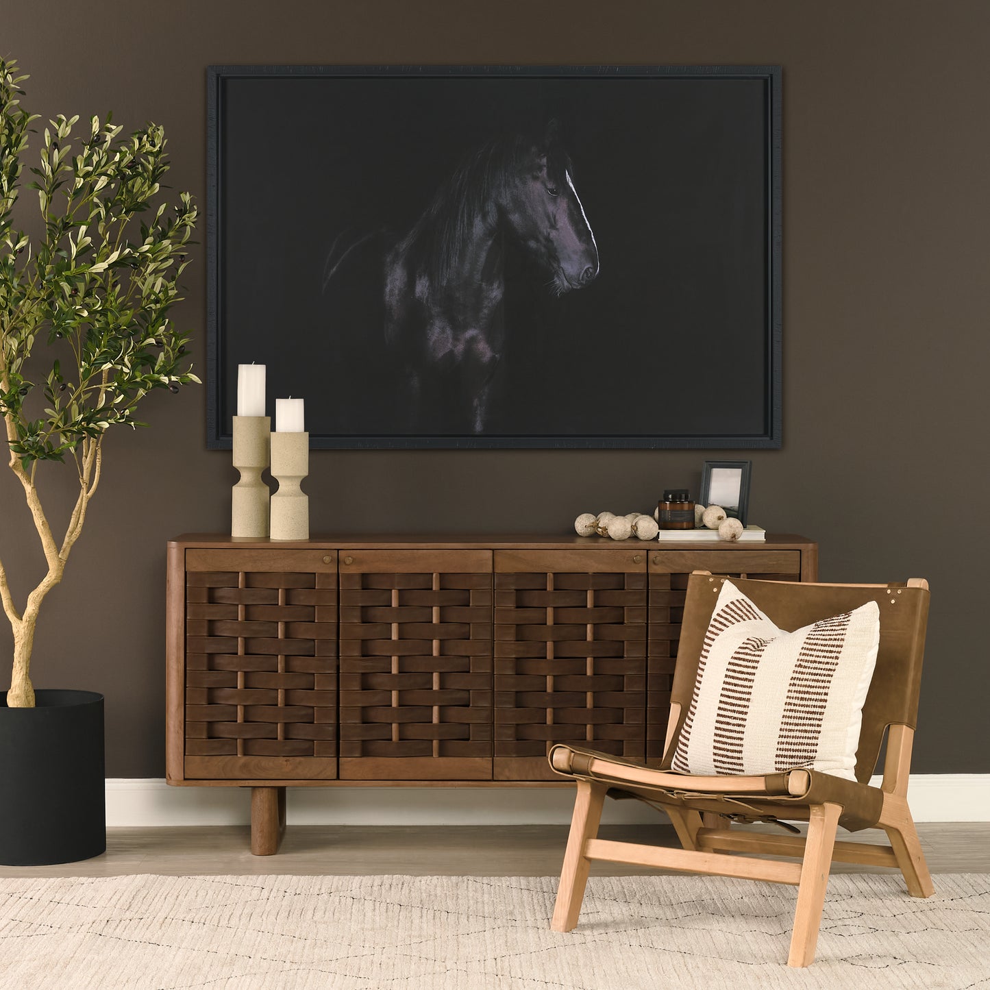 Elodie 24.4L x 33.9W x 30.7H Brown Leather W/Natural Beech Wood Frame Accent Chair