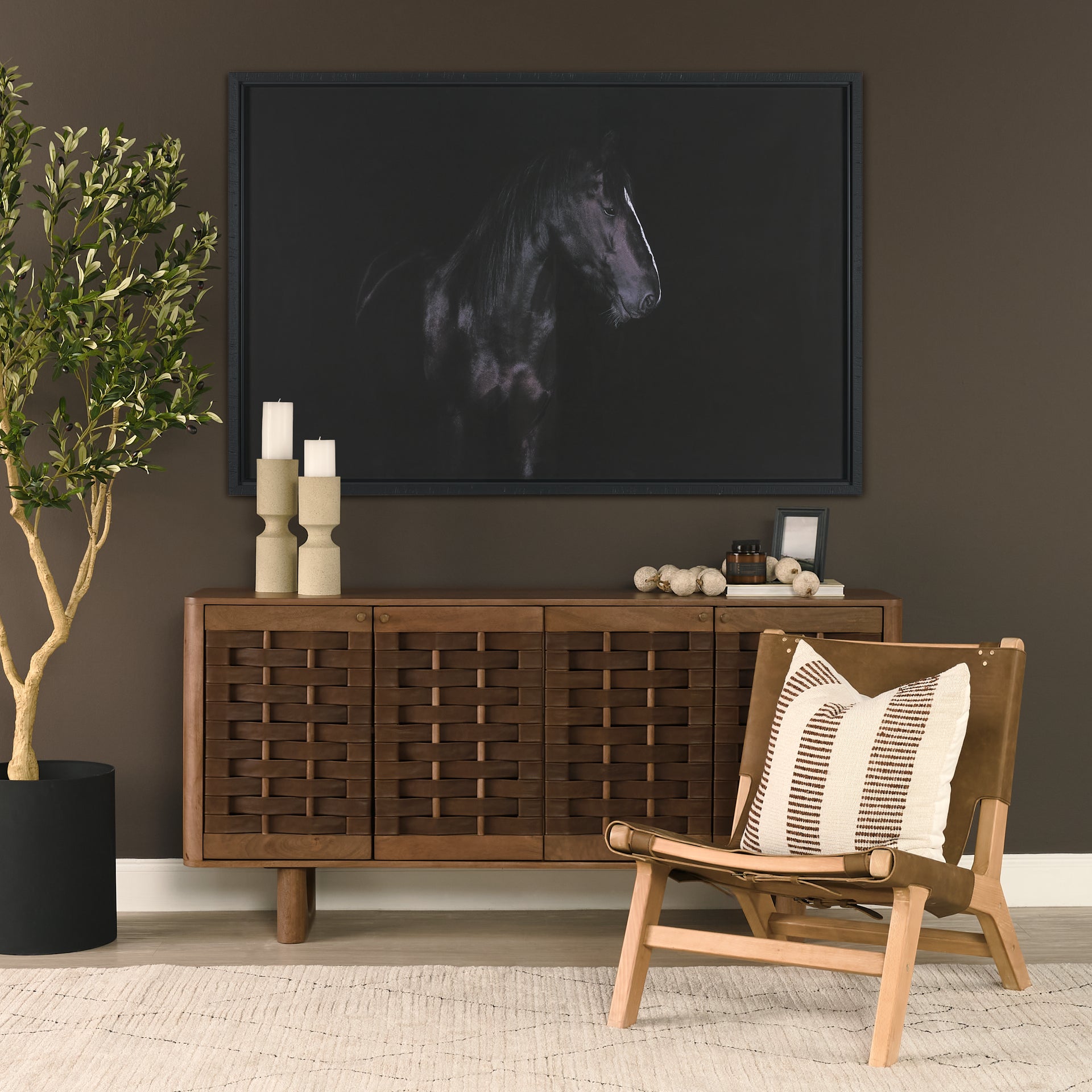 Elodie 24.4L x 33.9W x 30.7H Brown Leather W/Natural Beech Wood Frame Accent Chair