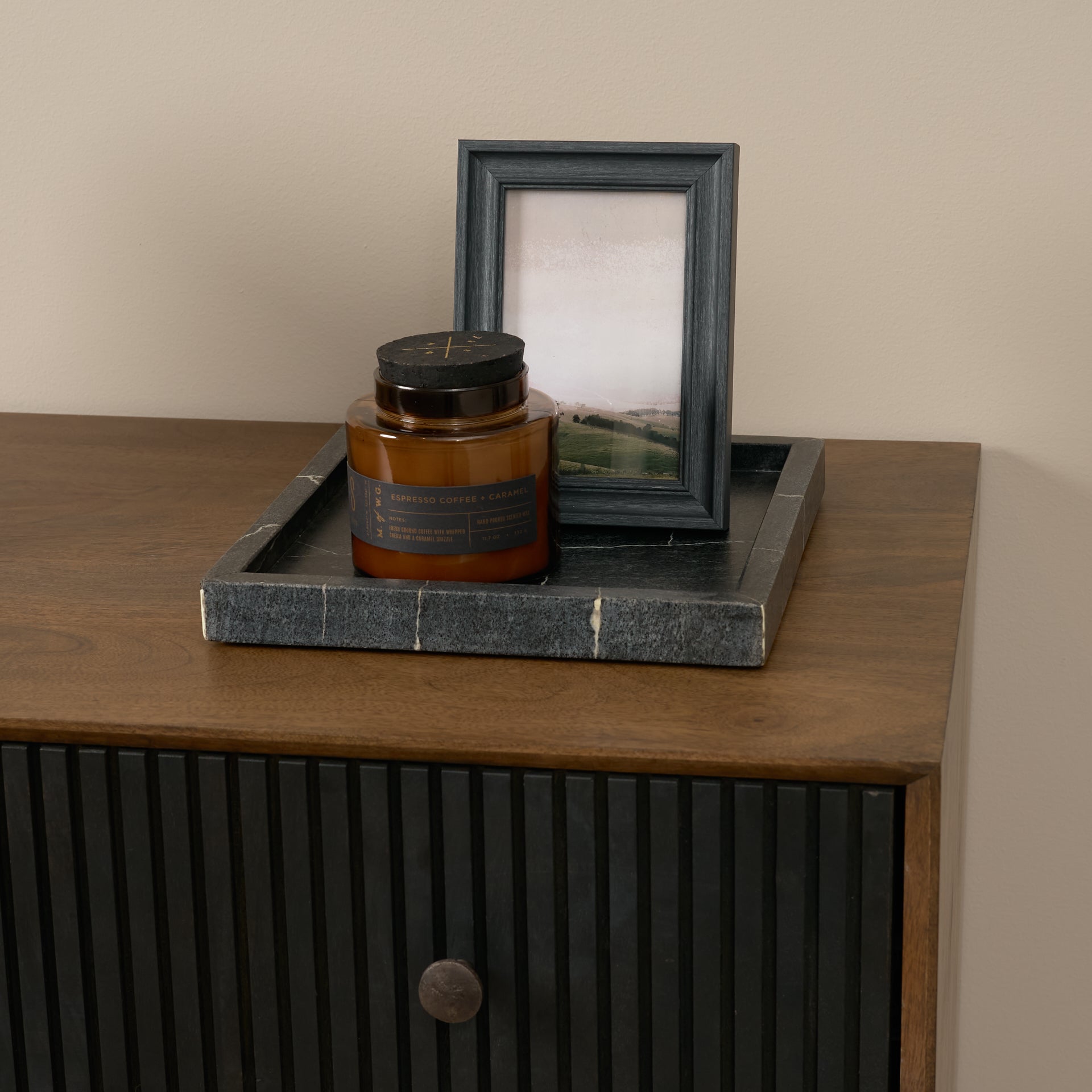 Grace 35.5L x 18.0W x 31.0H Medium Brown Wood W/Black Metal Frame 3 Drawer Accent Cabinet