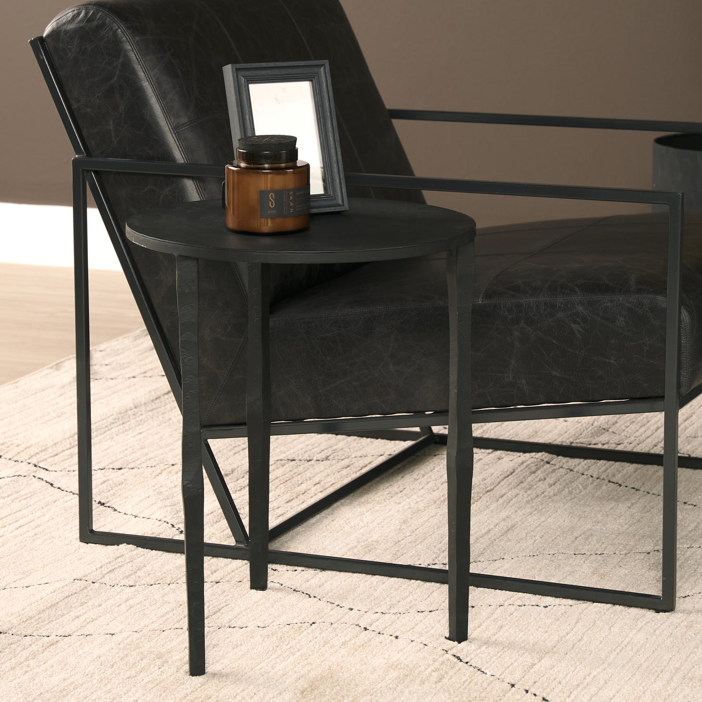 Timothy 16.0L x 16.0W X 20.0H Ebony Black Iron Side Table