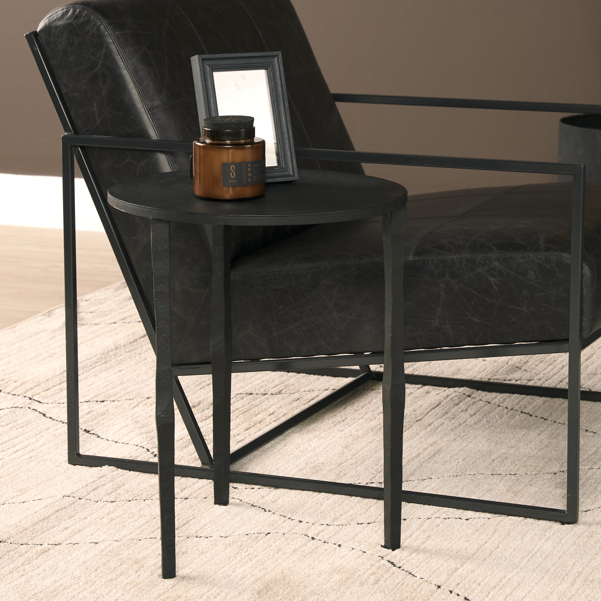 Timothy 16.0L x 16.0W X 20.0H Ebony Black Iron Side Table
