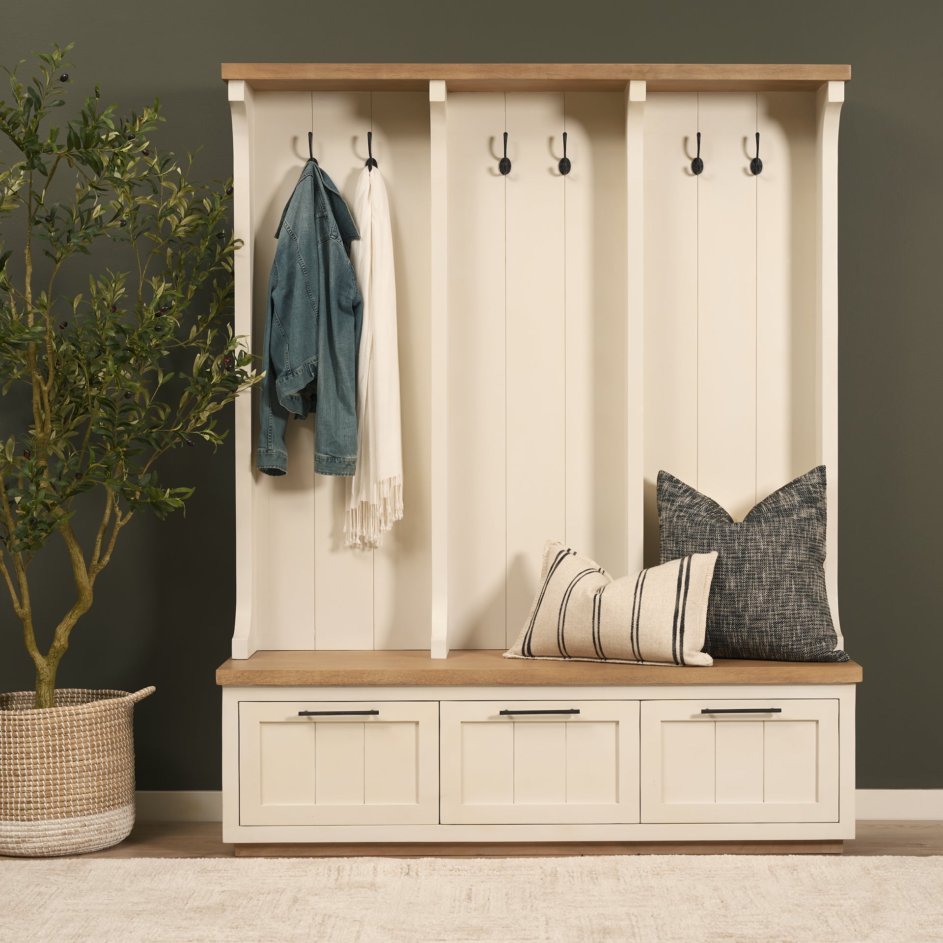 Fairview IV 61L x 17W White And Brown Wood With Storage Hall Tree