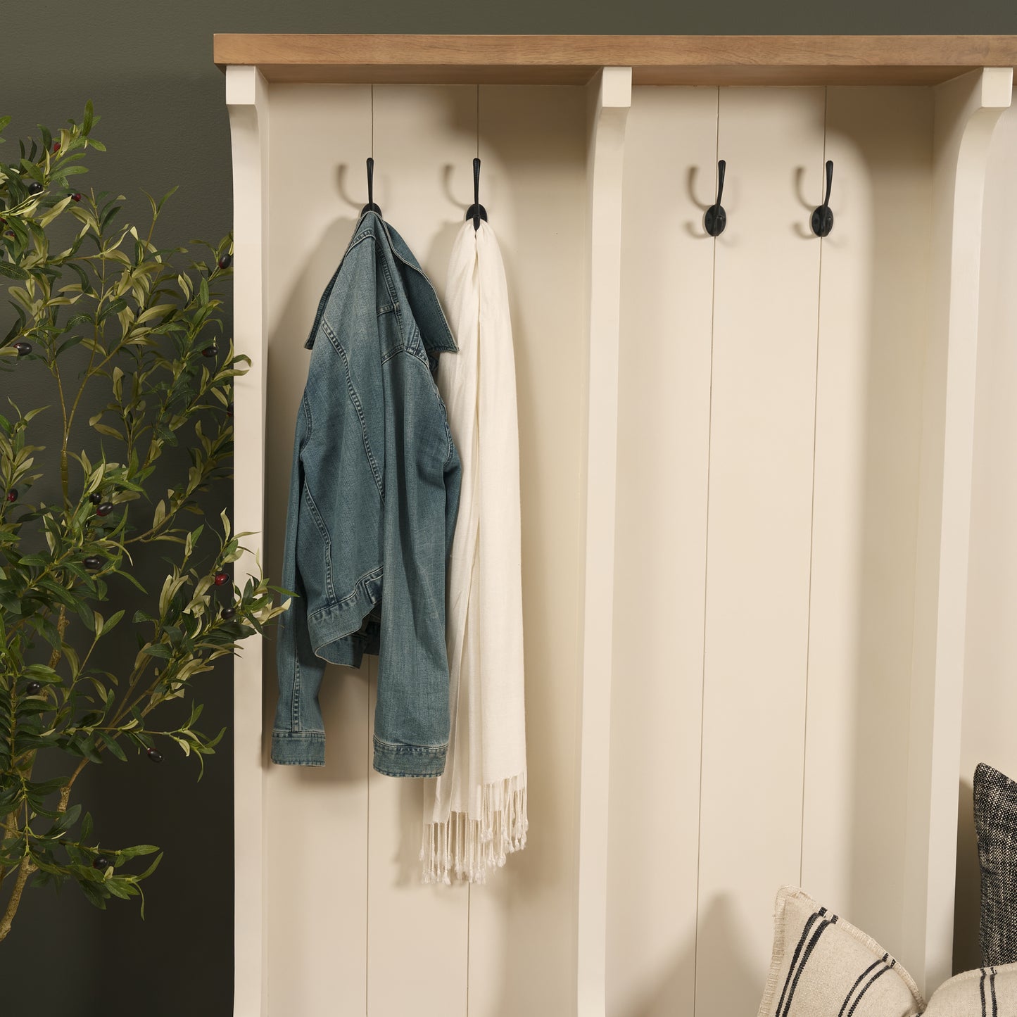 Fairview IV 61L x 17W White And Brown Wood With Storage Hall Tree