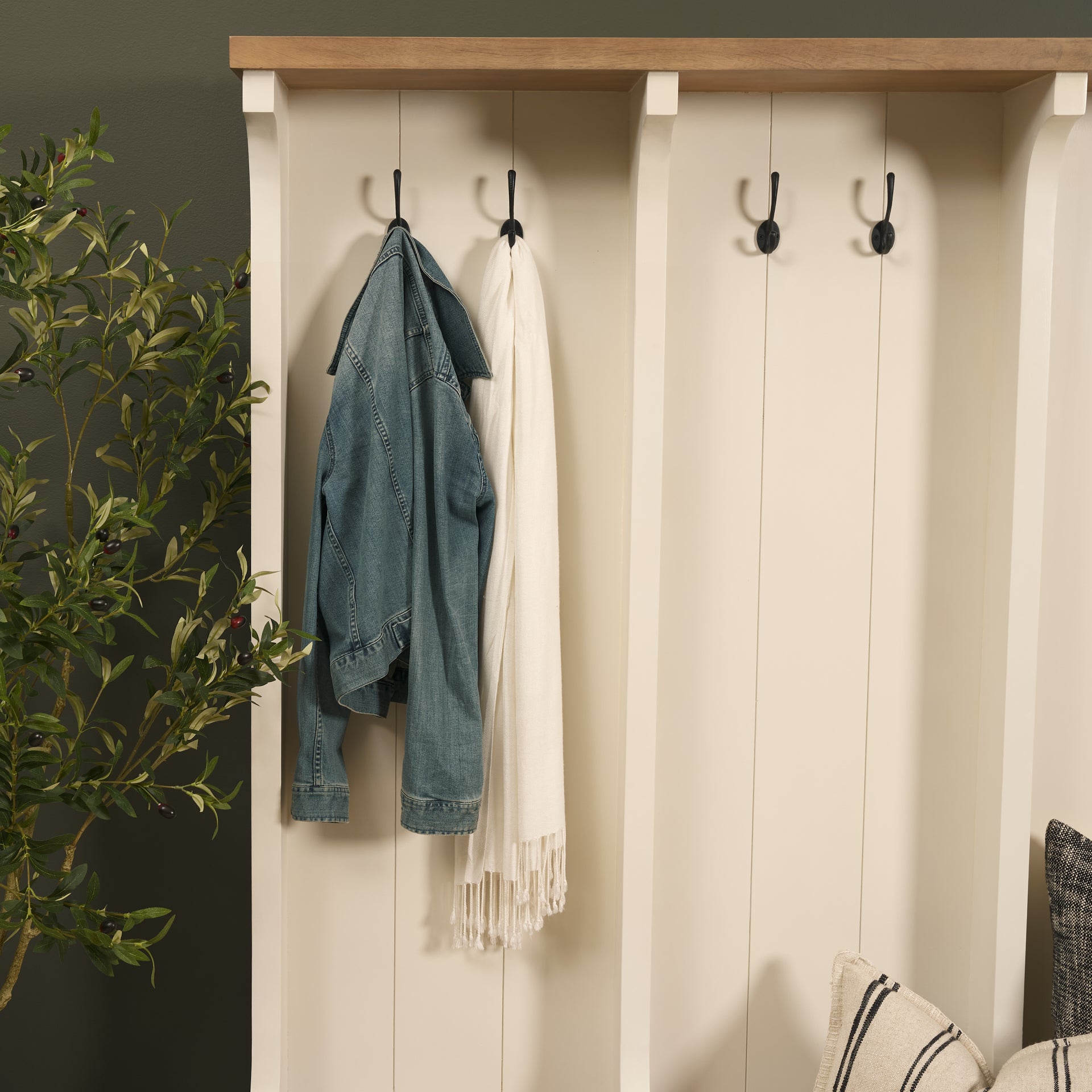 Fairview IV 61L x 17W White And Brown Wood With Storage Hall Tree