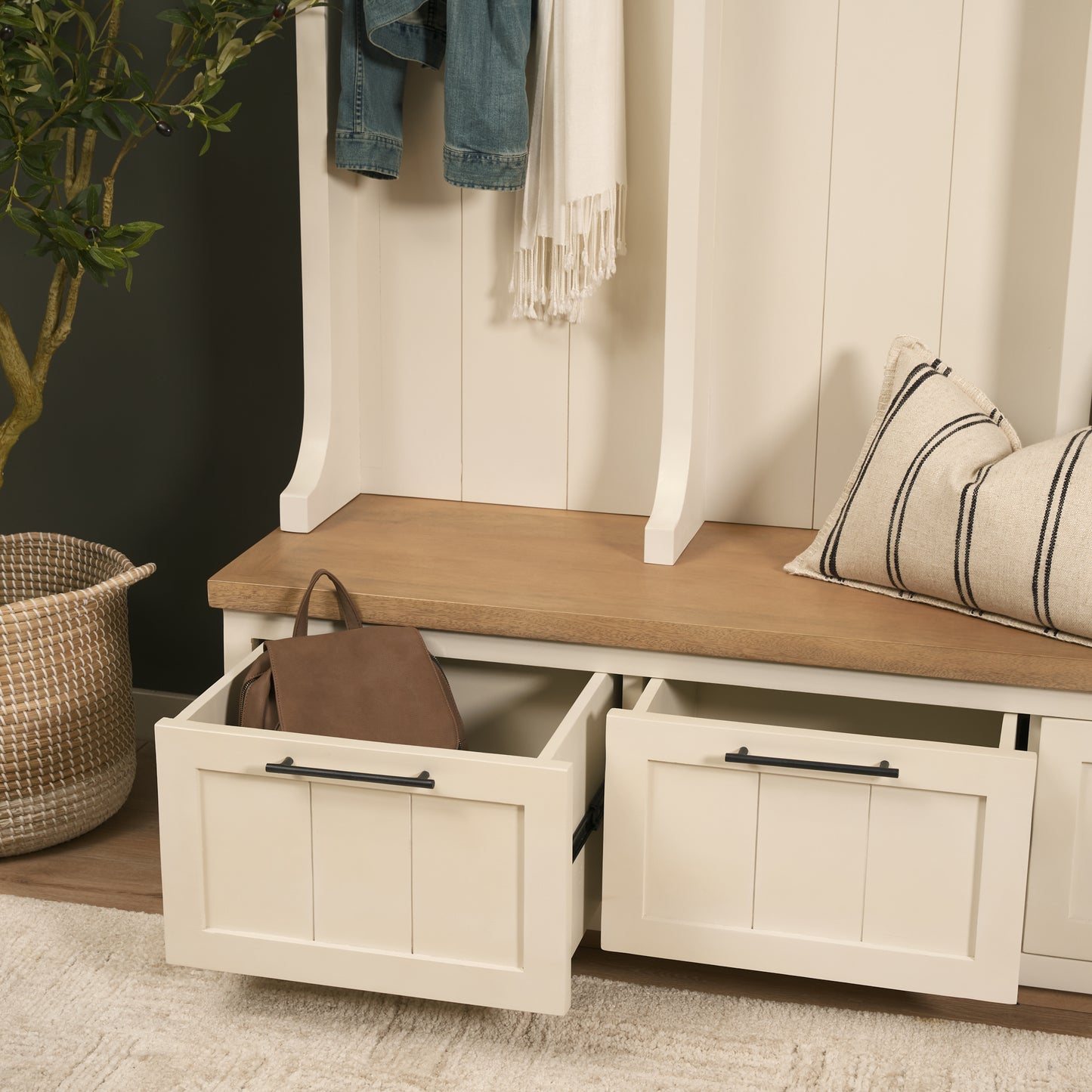 Fairview IV 61L x 17W White And Brown Wood With Storage Hall Tree