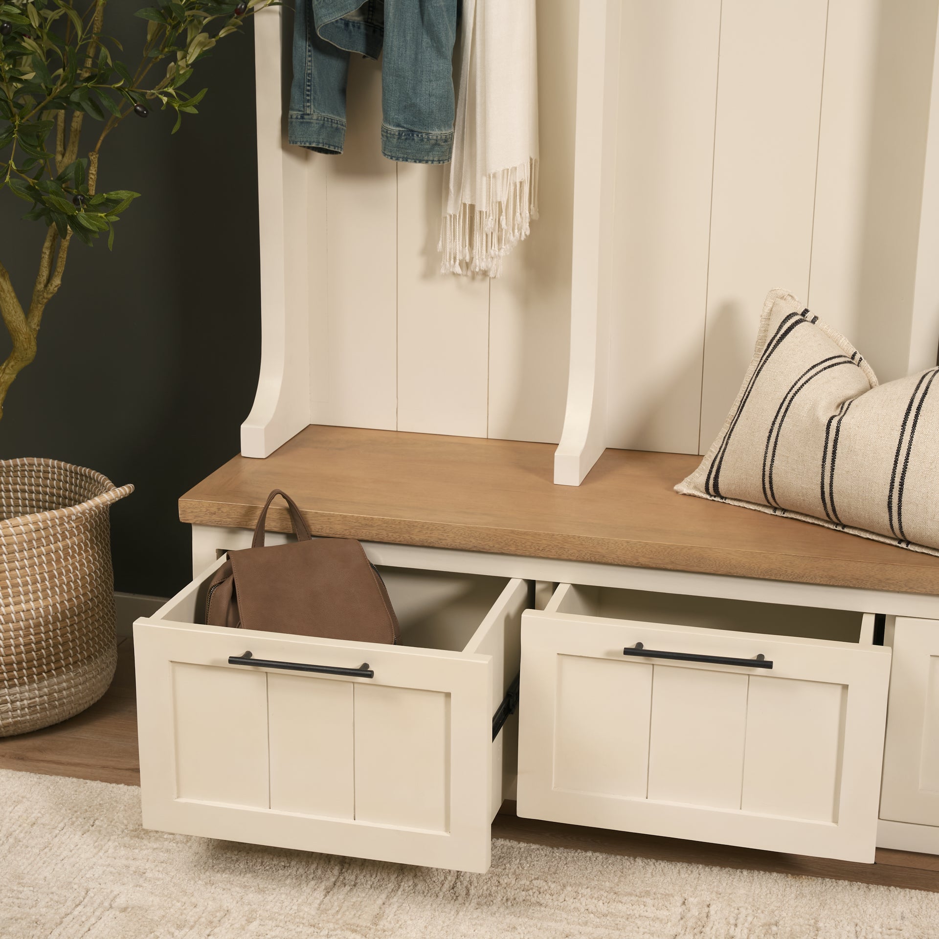 Fairview IV 61L x 17W White And Brown Wood With Storage Hall Tree