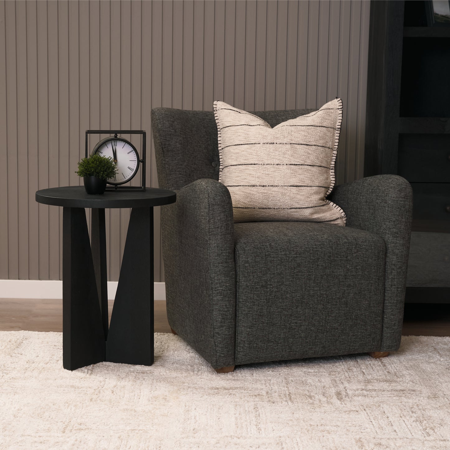 Dunstan Accent Chair Upholstered Gray Twill Fabric and Medium Brown Wood Feet