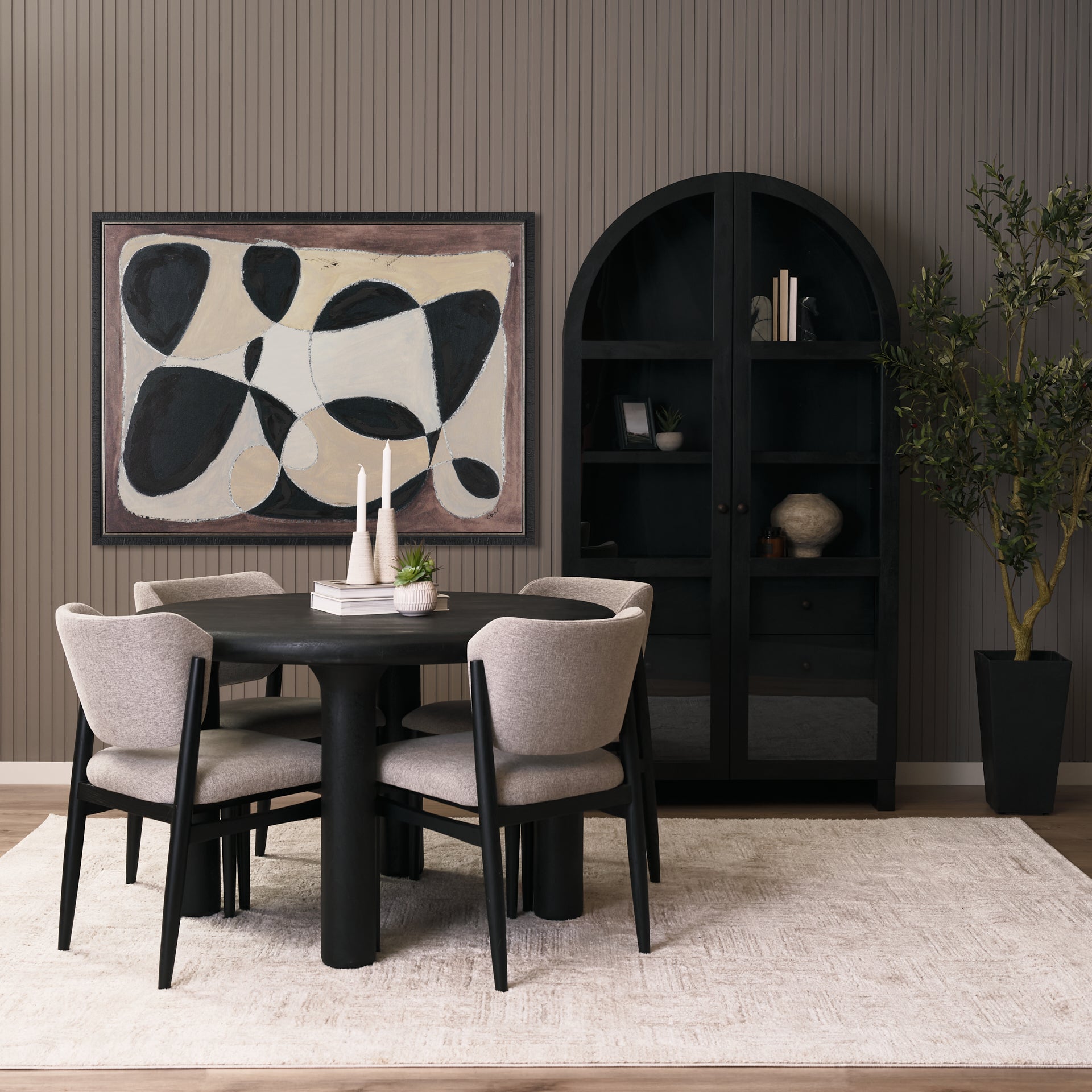 Soma Textured Black Mango Wood Round Dining Table