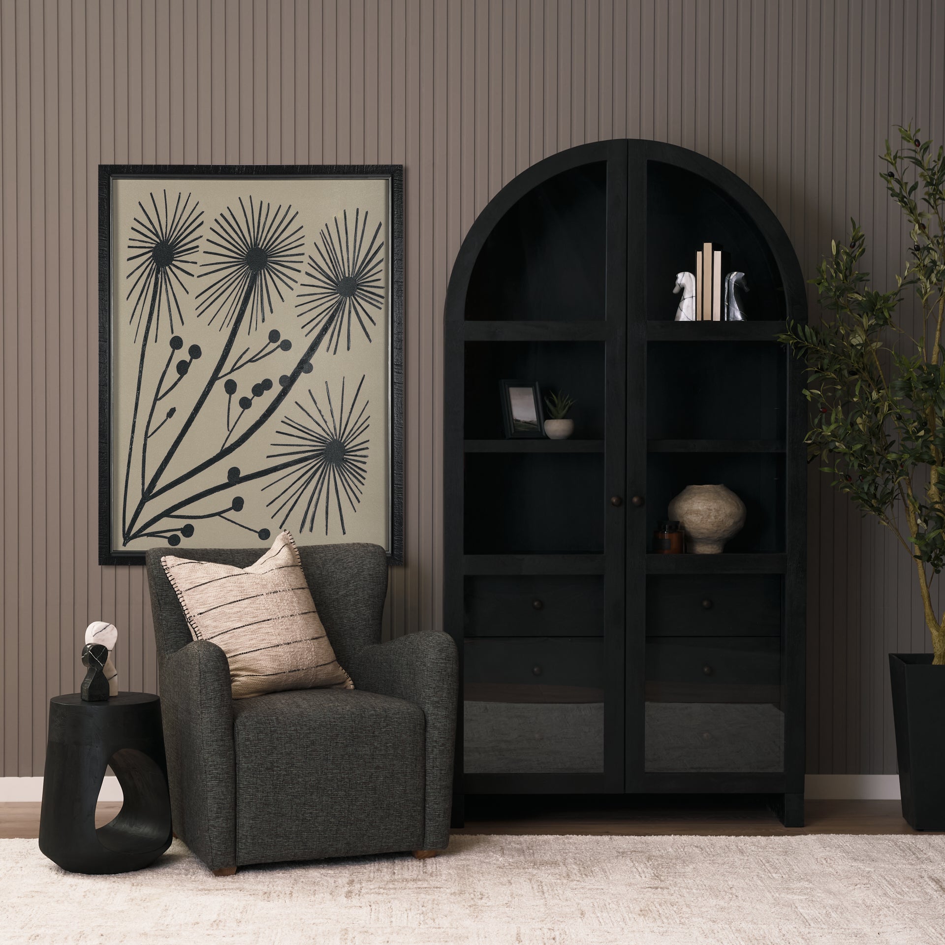 Dunstan Accent Chair Upholstered Gray Twill Fabric and Medium Brown Wood Feet
