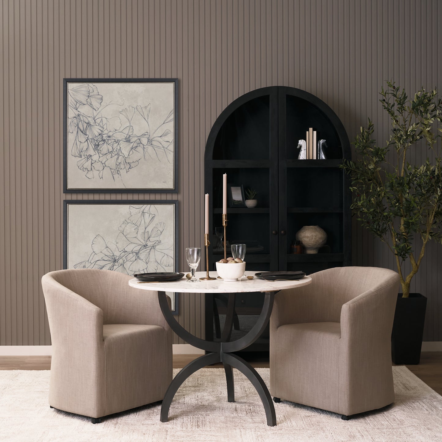 Veneto 40" Round White Marble Top with Black Metal Base Dining Table