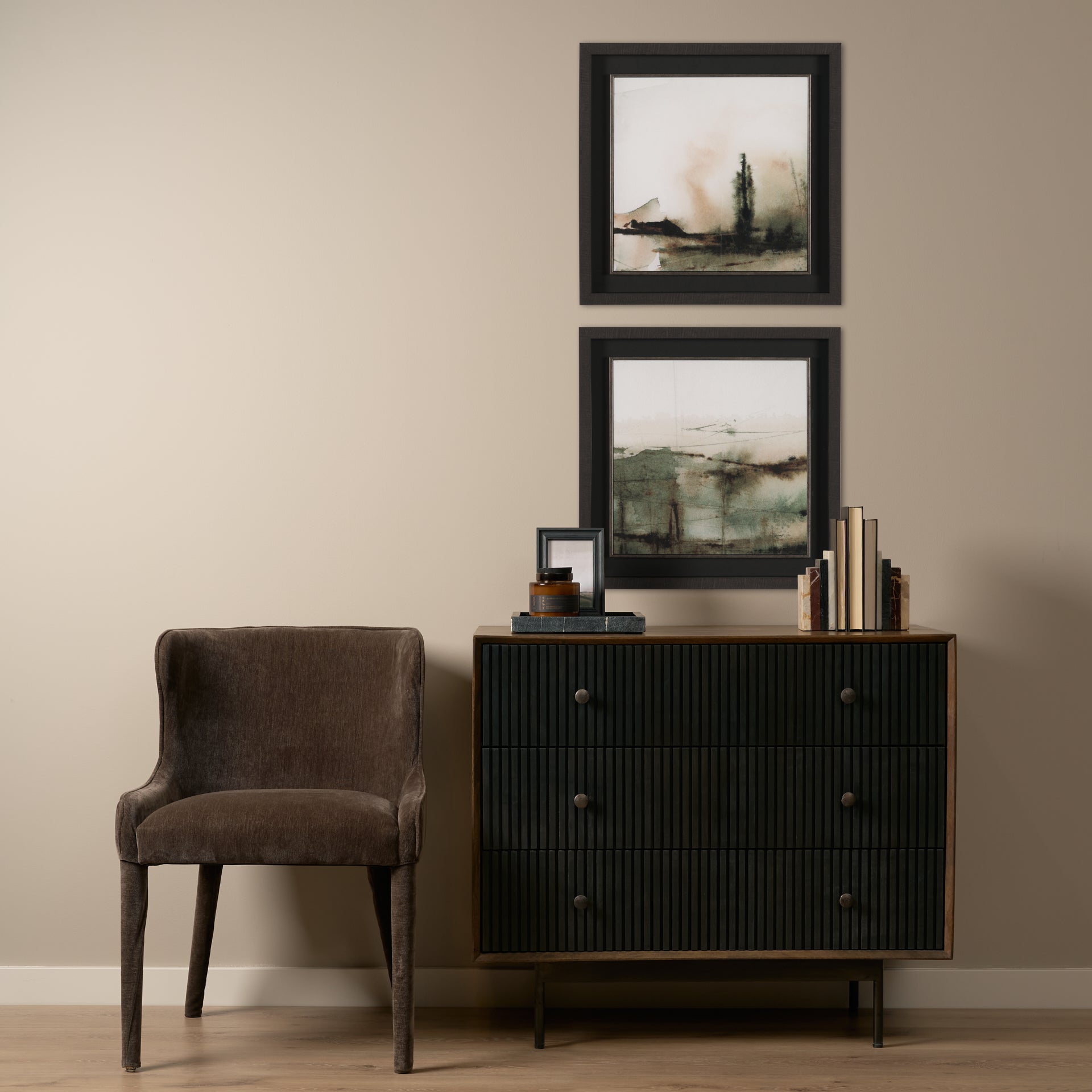 Grace 35.5L x 18.0W x 31.0H Medium Brown Wood W/Black Metal Frame 3 Drawer Accent Cabinet